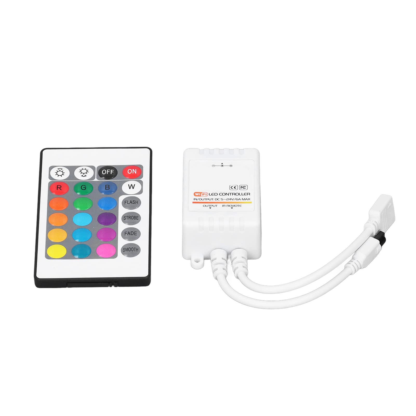 Smart LED Strip Light Controller - RGB IR Remote with 24 Keys for Tuya & Home Automation (3-Way) | Perfect for Bedroom, Living Room & Party Lighting