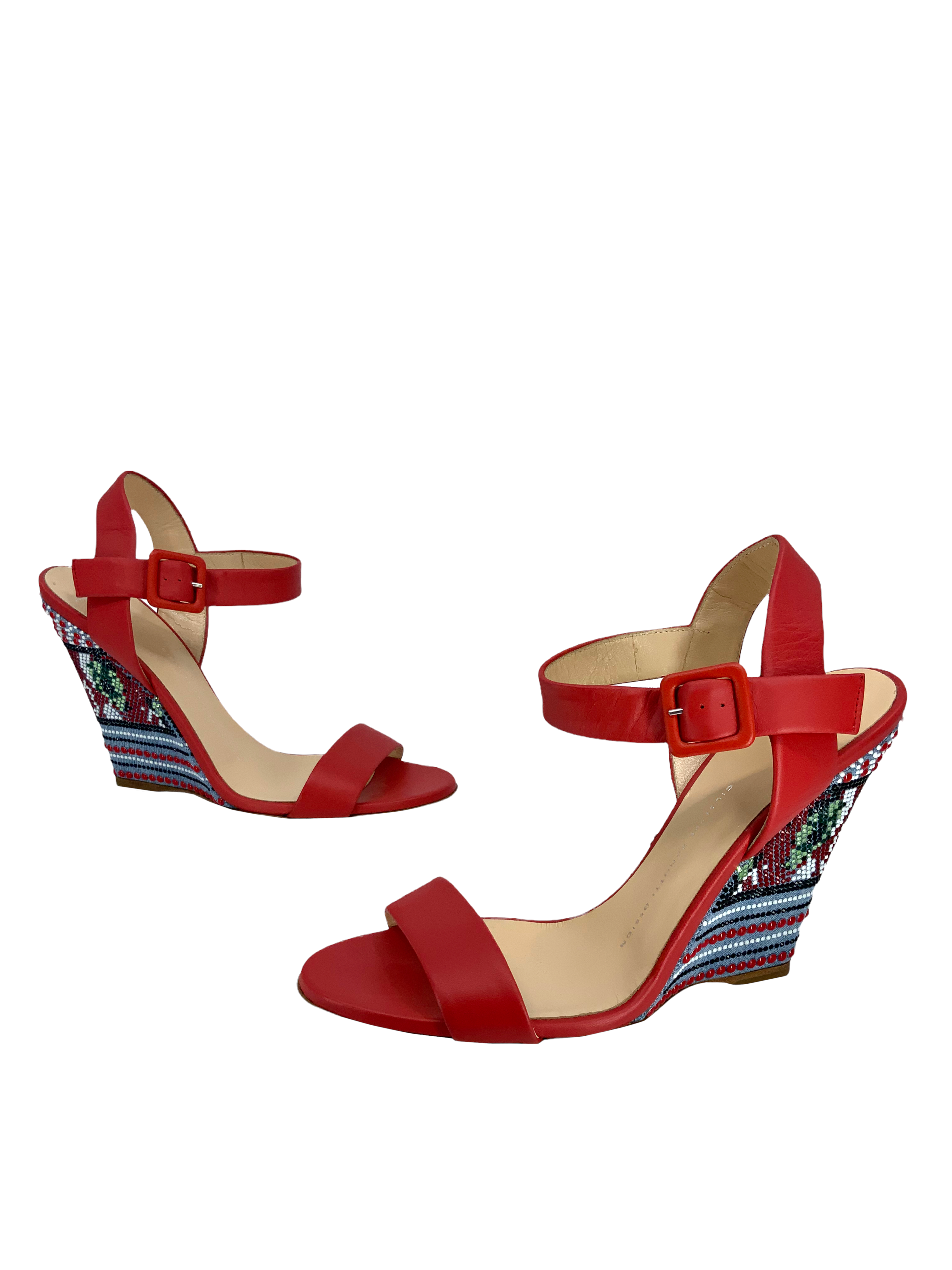 Giuseppe Zanotti Women's Leather Ankle Strap Beaded Wedge Sandals - Size 9 | Comfortable Heels for Party, Wedding & Summer Outfits
