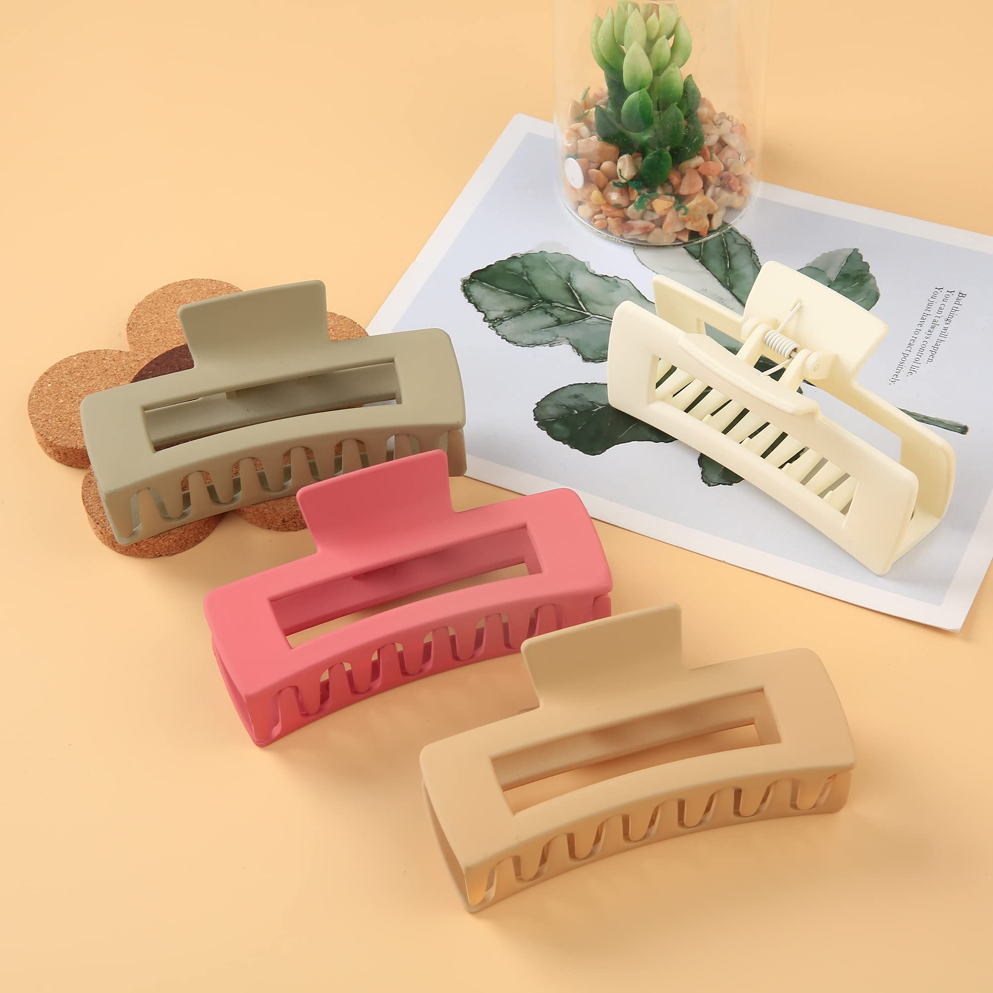 Women's Large Rectangular High Elasticity Claw Hair Clips 4PCS - Non-Slip Hair Claw Clips for Thin & Thick Hair - Fashion Hair Accessories for Women & Girls - Perfect for Work, School & Daily Styling