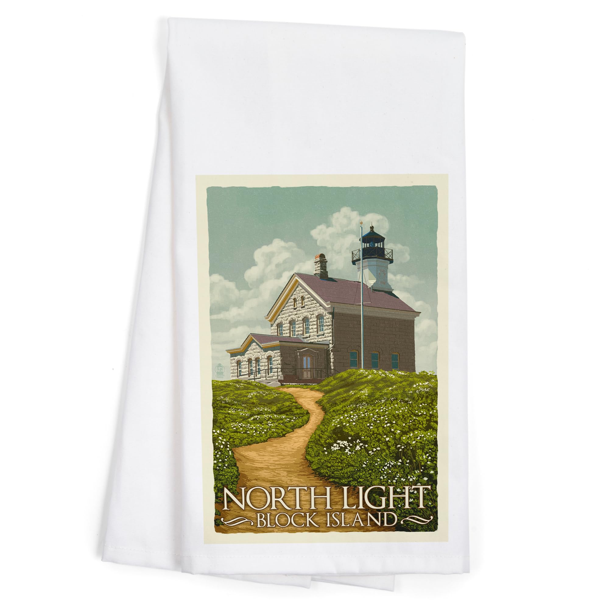 Block Island Rhode Island North Light Letterpress Tea Towel - 100% Cotton Decorative Hand Towel for Kitchen & Home - Perfect for Dish Drying, Gift Giving & Farmhouse Decor