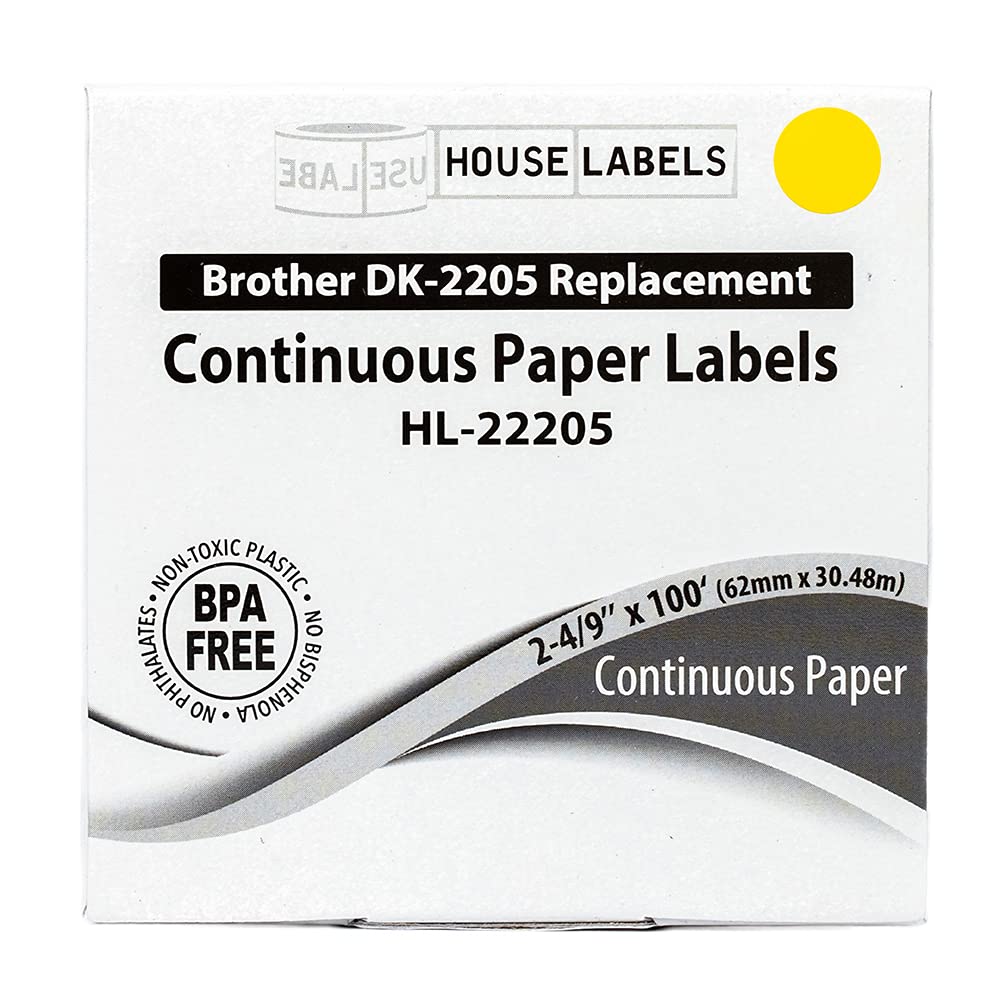 HOUSELABELS Compatible with Brother QL DK-2205 Replacement Label Roll - 2-4/9