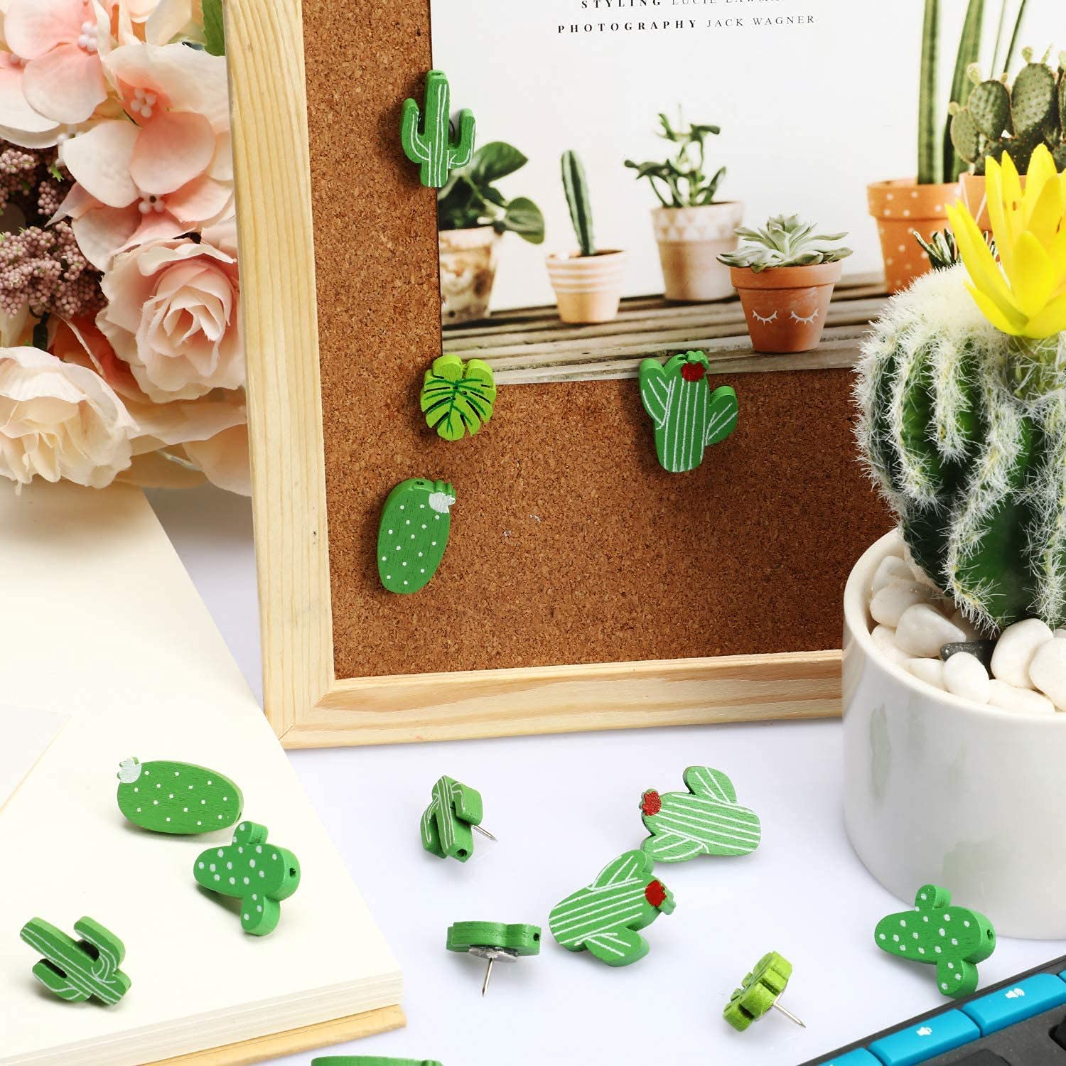 Decorative Push Pins for Cork Board - 30 Pcs Cute Thumb Tacks with Plant Design | Perfect for Office, Home, School Bulletin Boards & DIY Craft Projects