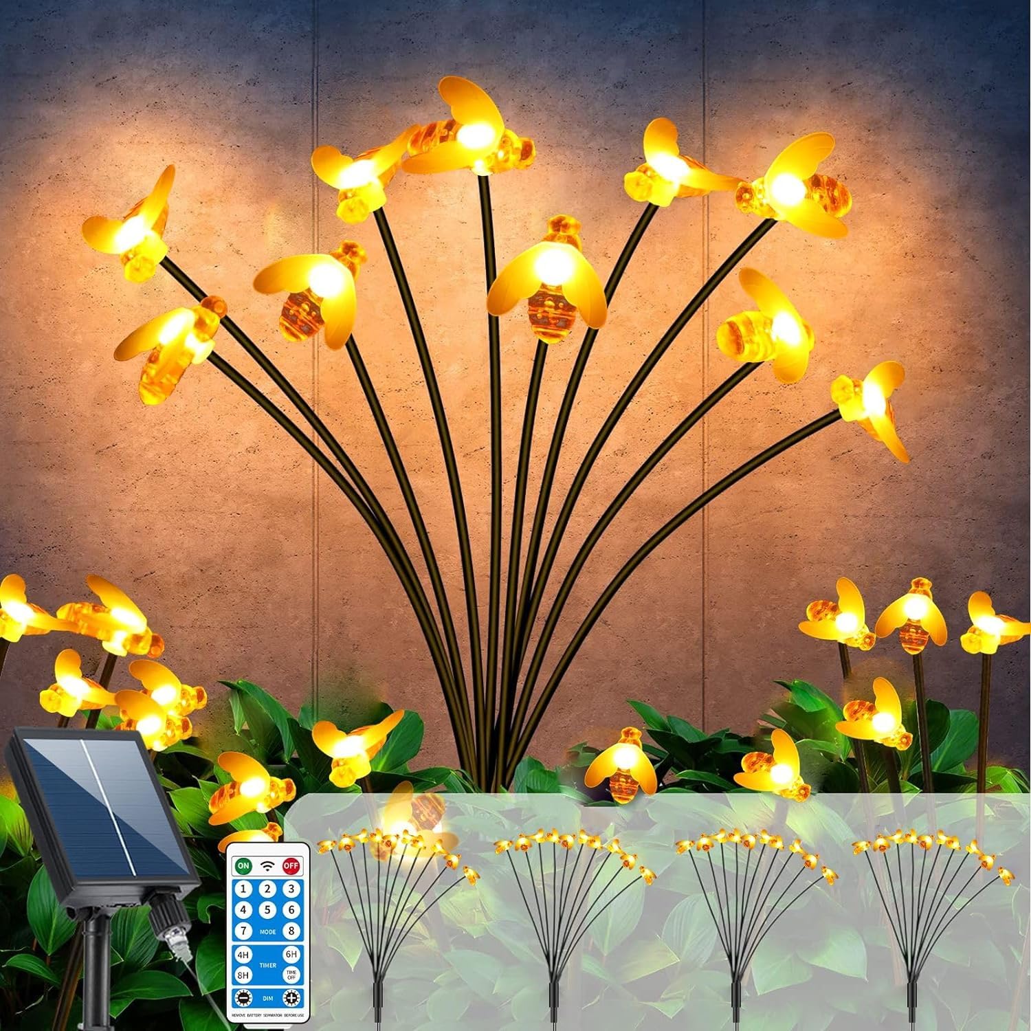 Solar Powered Outdoor Pathway Lights - 4 Pack Waterproof 40 LED Firefly Garden Lights with Remote Control | Warm White Dancing Solar Lights for Walkway, Lawn, Patio & Christmas Decoration | Perfect for Garden, Yard, Driveway and Landscape Lighting