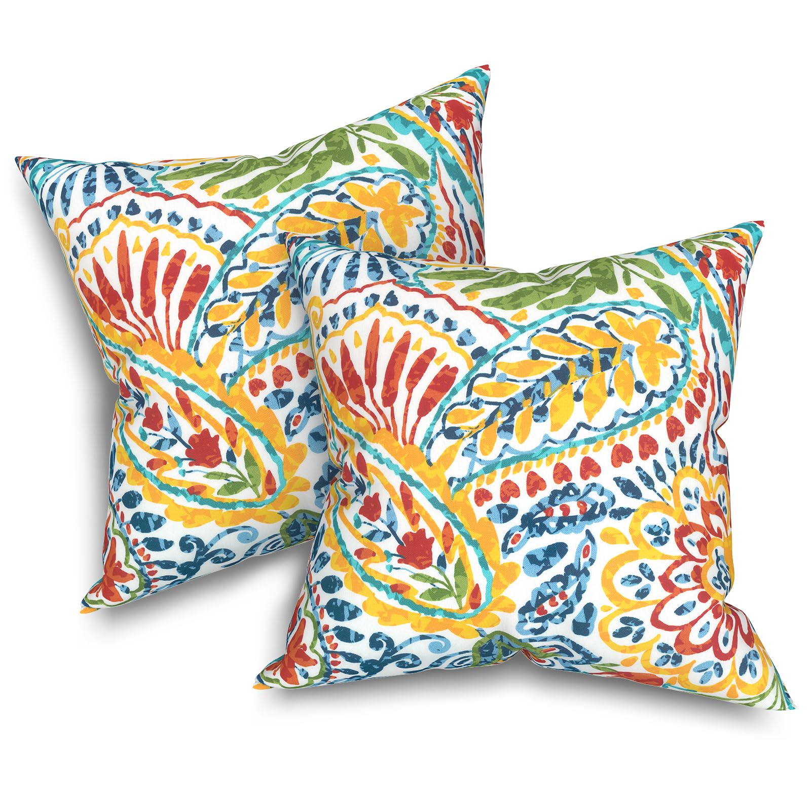 Waterproof Outdoor Throw Pillows 16x16 Inch - Set of 2 Paisley Printed Patio Cushions with Removable Covers, All-Weather Garden Sofa Pillows for Porch, Deck, Poolside & Backyard Furniture Decor