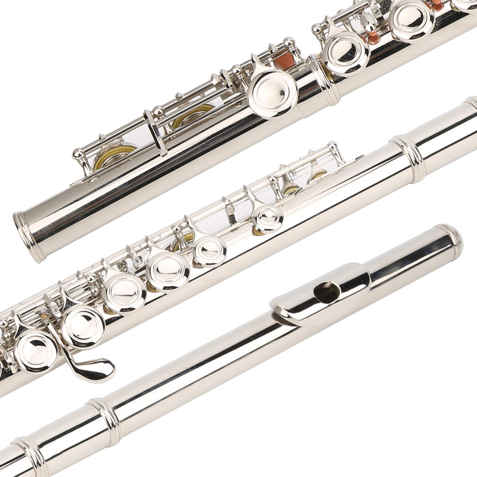16 Hole C Key Flute - Closed Hole Brass Flute for Beginners with Storage Bag & Cleaning Stick (Silver) | Enhanced Tube Resonance for Clear Sound | Perfect for School Bands, Music Lessons & Home Practice