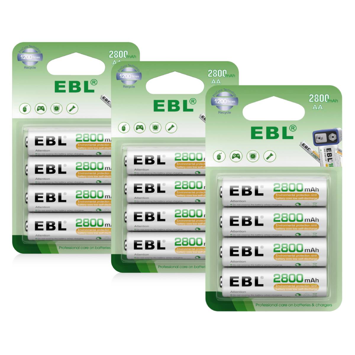 EBL 2800mAh NiMH AA Rechargeable Batteries (8-Pack) - High Capacity, Long Lasting Power for Digital Cameras, Toys, Flashlights & More
