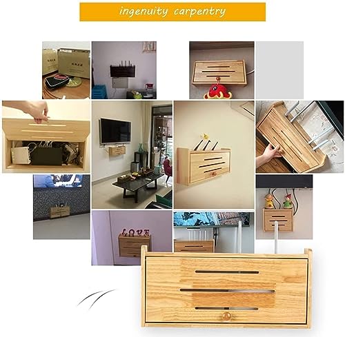 Solid Wood Wireless Router Storage Box - Wall Mount WiFi Router Organizer with Power Cord Management, Free Punch Holes (Yellow, 41x24.7cm) - Perfect for Home Office, Living Room & Bedroom Network Setup