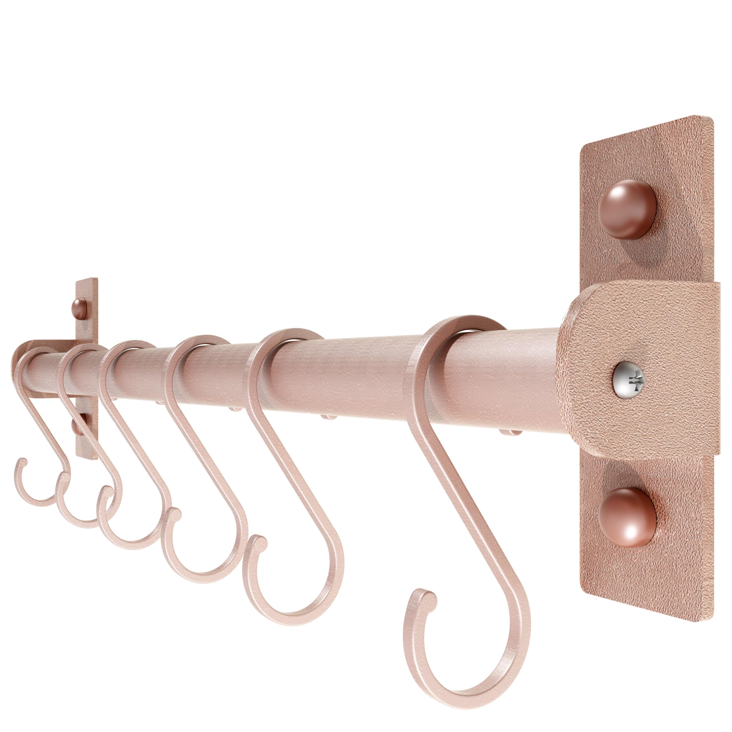 Dseap Wall Mounted Kitchen Utensil Holder - Rose Gold Pot and Pan Rack with 8 Hooks for Hanging Cooking Utensils, Mugs, Spoons - Perfect for Small Kitchens and Organized Cooking Spaces