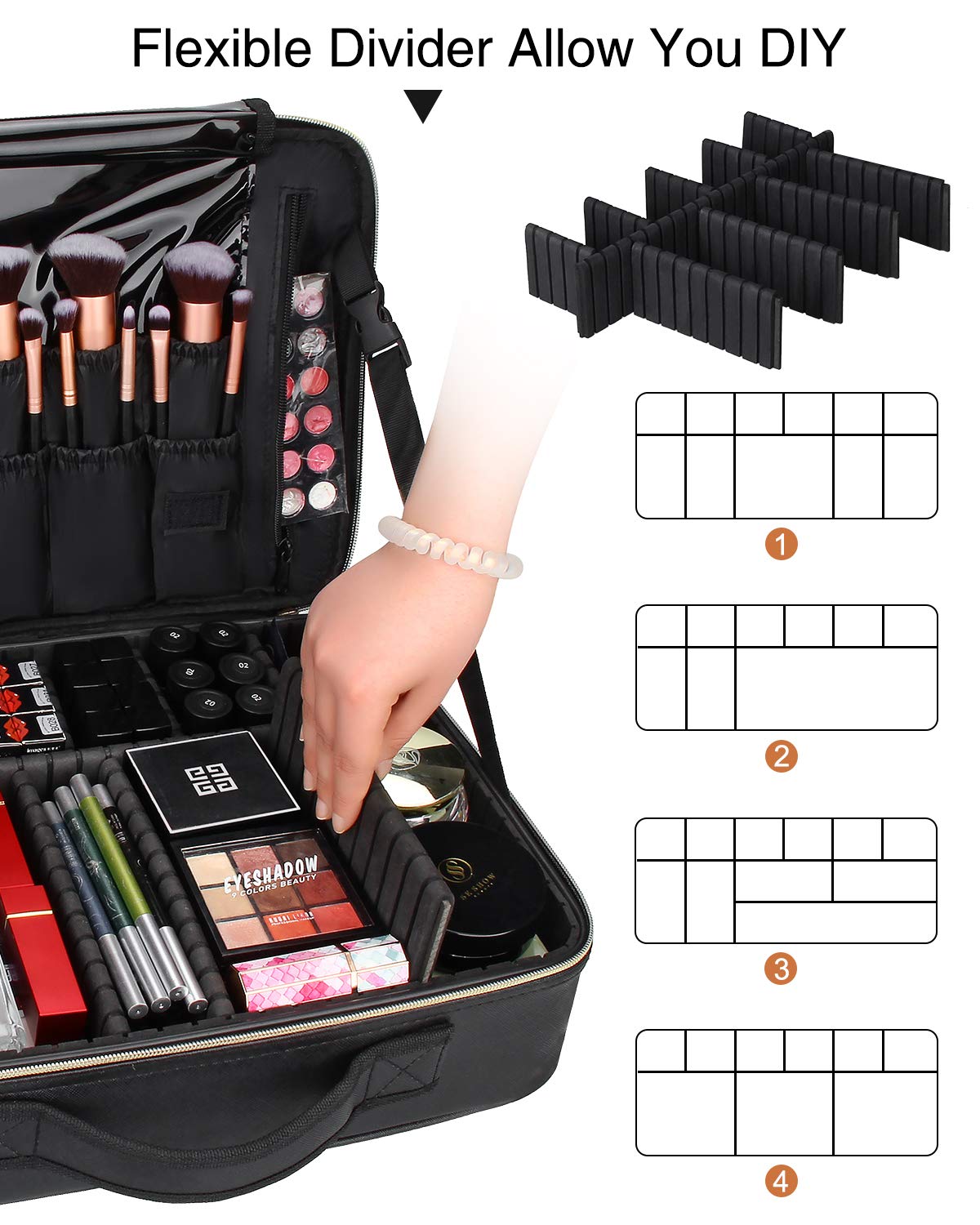 Relavel Professional 16.5 Inch Large Makeup Train Case - Waterproof Cosmetic Organizer with 3 Layers & Adjustable Strap - Perfect for Travel, Salon Use & Makeup Artist Storage