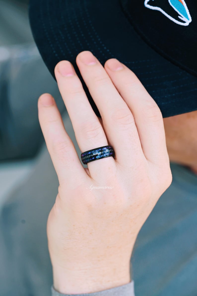 Orion Nebula & Meteorite Wedding Band - 8MM Black Tungsten Ring for Men - Durable & Stylish Wedding Jewelry for Grooms, Anniversaries & Special Occasions