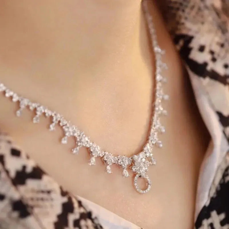 18K White Gold 5.0ct Real Diamond Luxury Necklace for Women - Premium Jewelry Gift for High Class Banquet, Party & Special Occasions | Aazuo Au750