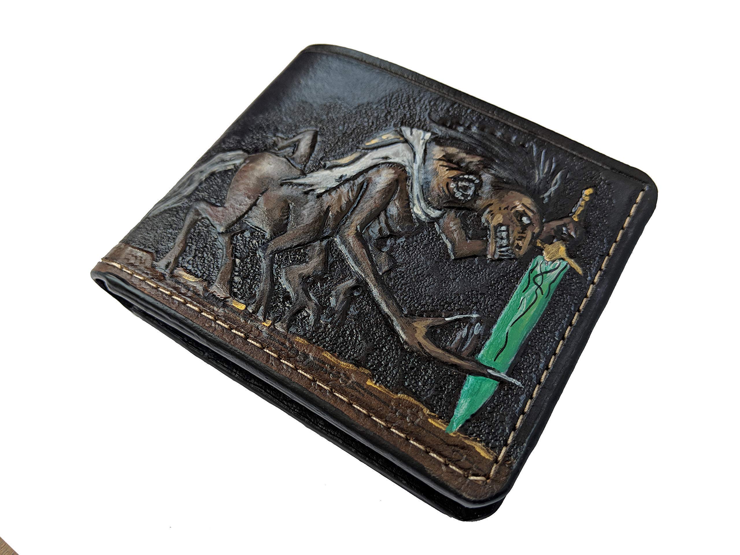 Ludwig The Holy Blade Bloodborne RFID Men's Bifold Wallet - Genuine Leather Biker Wallet with Airbrush Art | Handmade Embossed Custom Leather Purse | Perfect for Gaming Fans, Cosplay & Everyday Use