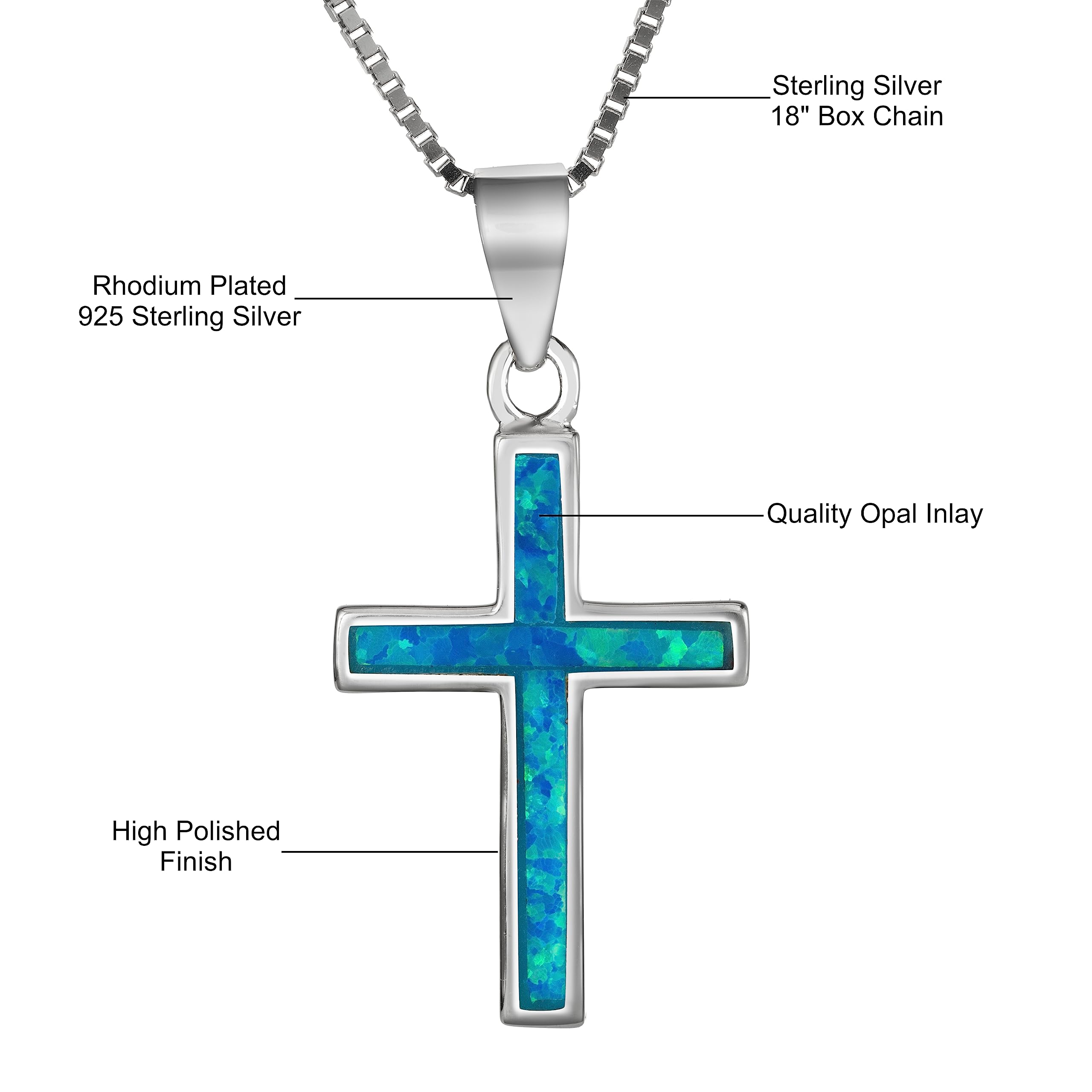 Sterling Silver Opal Cross Pendant Necklace with 18