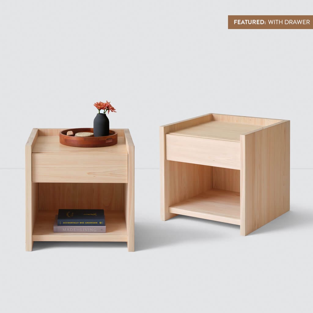 Premium Hinoki Wood Nightstand - Natural Japanese Cypress Bedside Table with Drawer for Bedroom, Living Room & Guest Room Decor