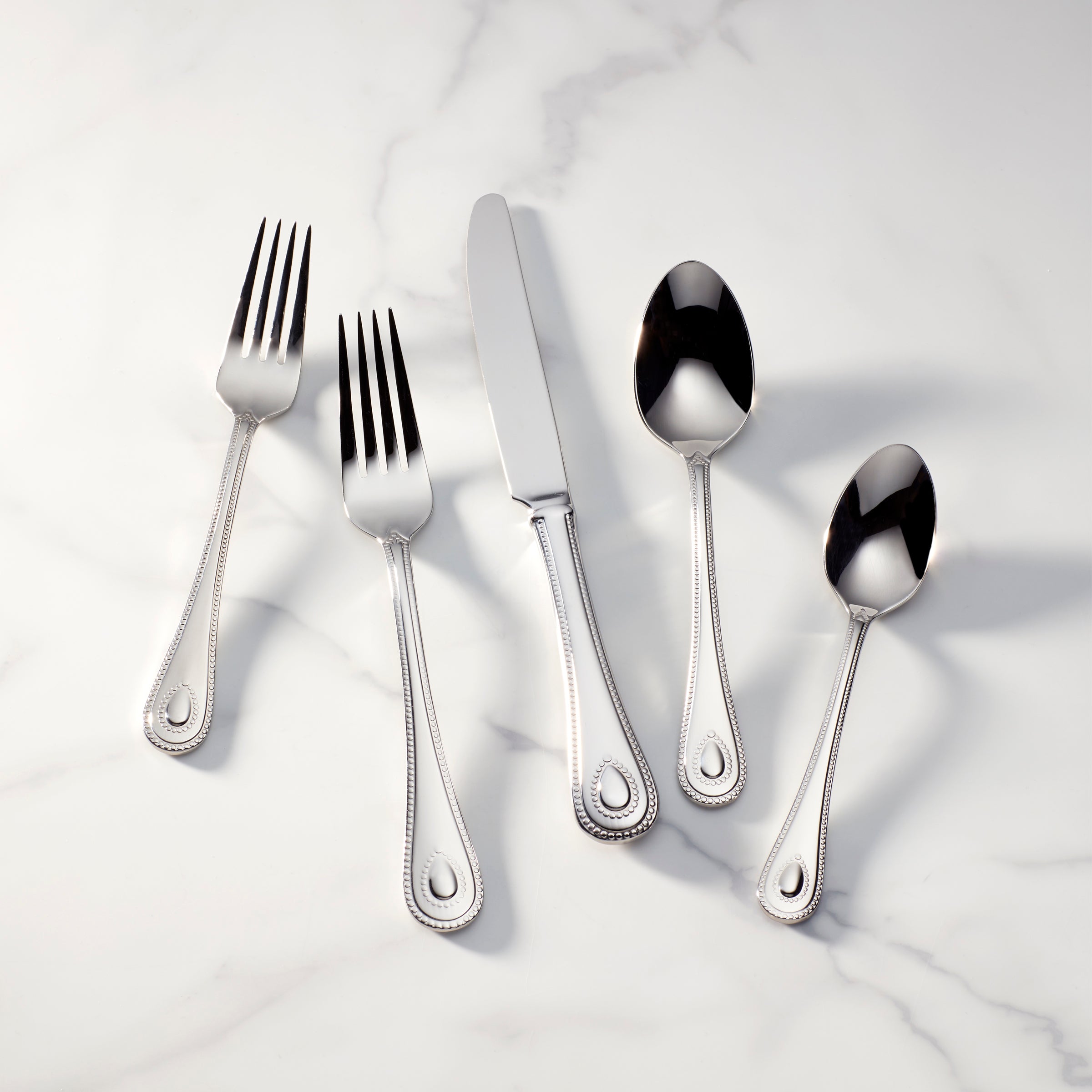 French Perle 65-Piece Flatware Set - Stainless Steel Silverware Set for 12, Elegant Tableware for Dinner Parties, Weddings & Formal Dining