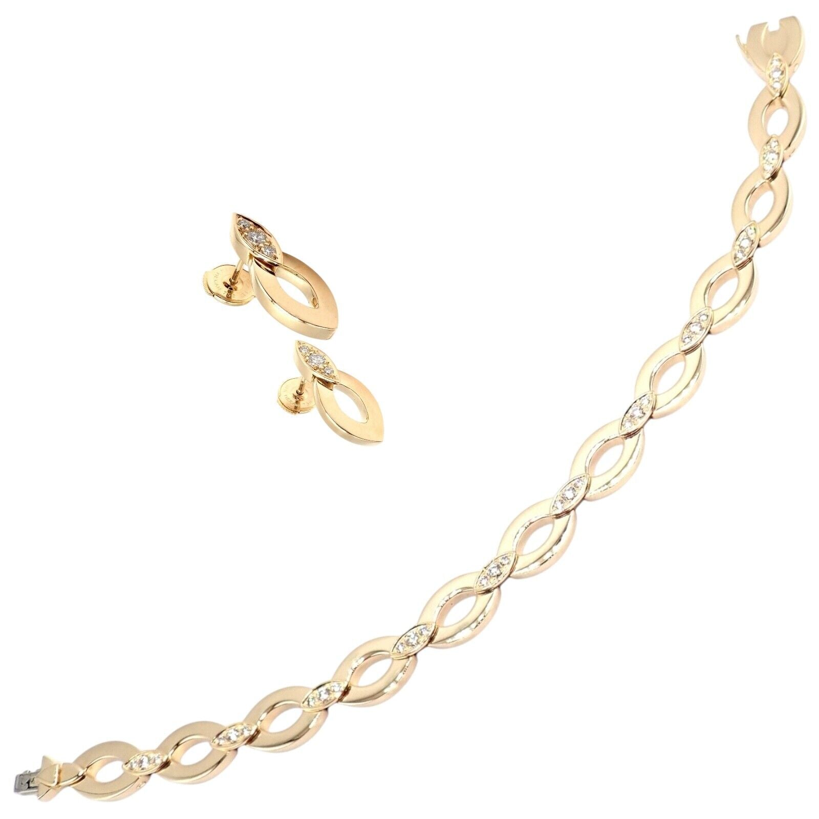 Authentic Cartier 18K Yellow Gold Diamond Diadea Link Bracelet & Earrings Set for Women - Luxury Jewelry Gift for Anniversary, Wedding & Special Occasions
