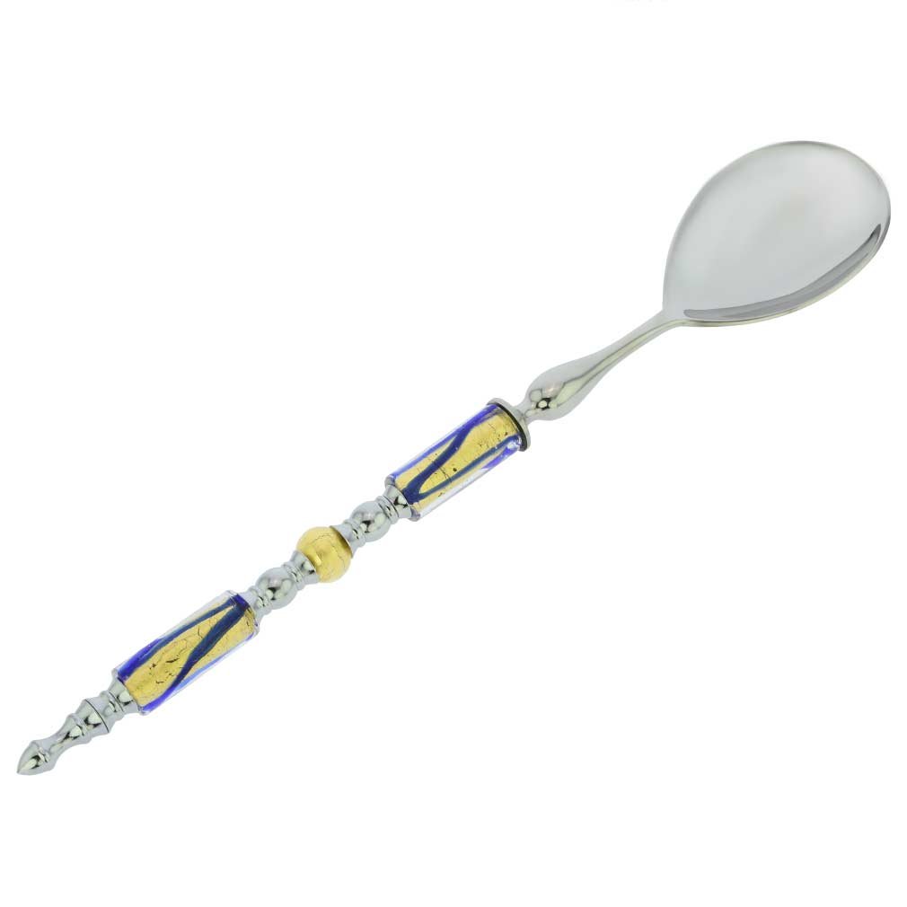 Venetian Murano Glass Salad Spoon - Handmade Italian Blue & Gold Wave Design - Perfect for Elegant Dining, Salad Serving & Gift Giving