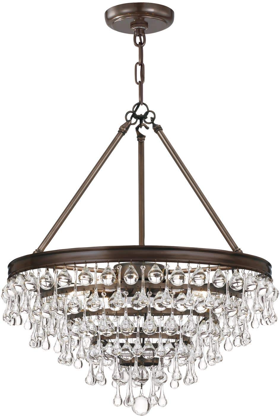 Crystorama Calypso 6-Light Crystal Chandelier with Teardrop Accents in Vibrant Gold - Elegant Dining Room Lighting for Home Decor