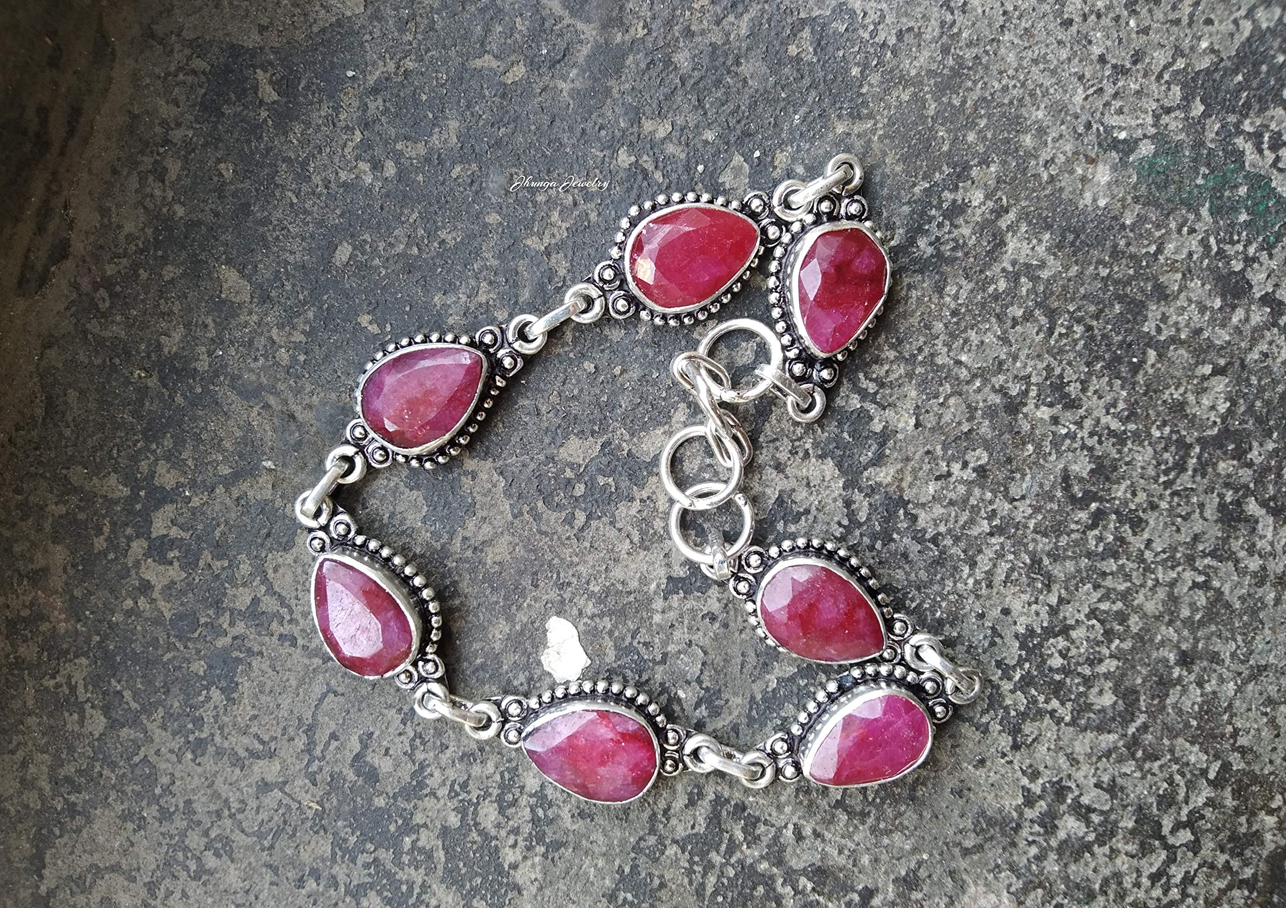 Handmade 92.5% Sterling Silver Ruby Bracelet | Bohemian Adjustable Jewelry for Women | Perfect Bridesmaid Gift, Valentine's Day Present & Mermaid-Themed Jewelry | Ideal for Weddings, Date Nights & Special Occasions