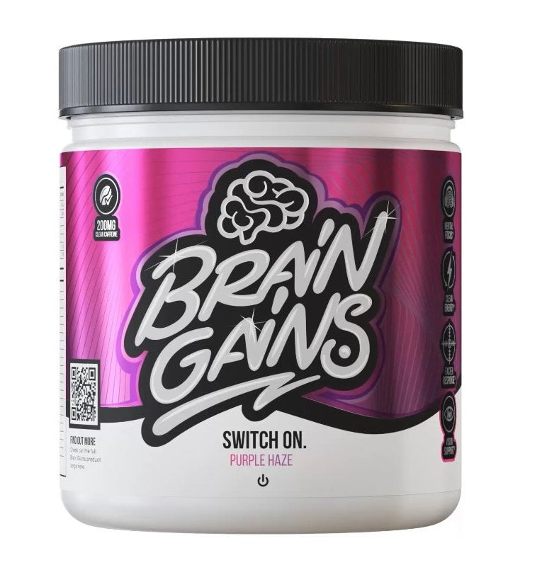 Brain Gains Switch On Purple Haze 225g - Premium Nootropic Supplement for Focus & Memory - Perfect for Studying, Gaming & Work Performance