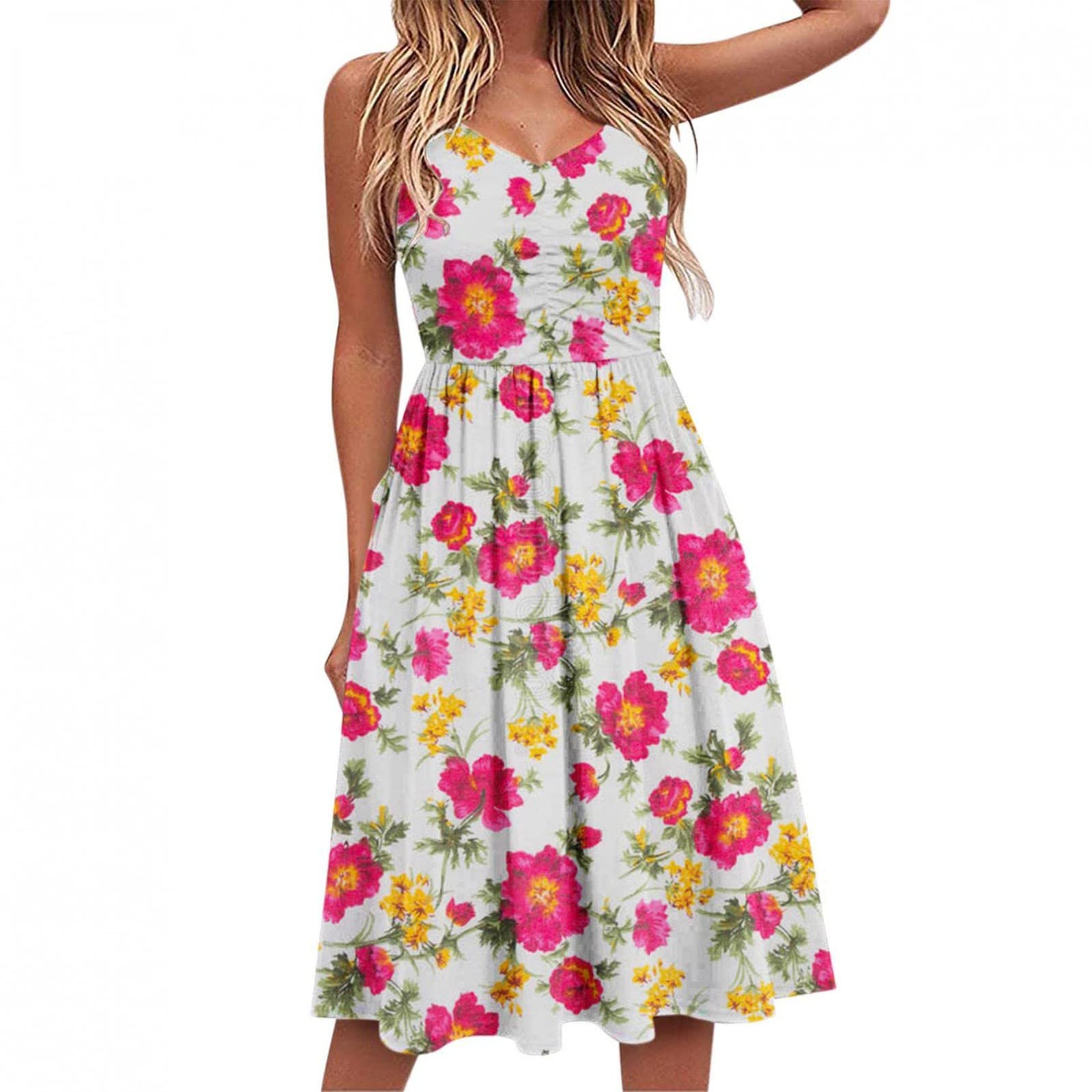 QWKLEAJ Women's Plus Size Knee Length Sling Dress - High Waist Sun Dress & Cocktail Dress for Formal Occasions | Perfect for Summer Parties, Weddings, and Office Wear