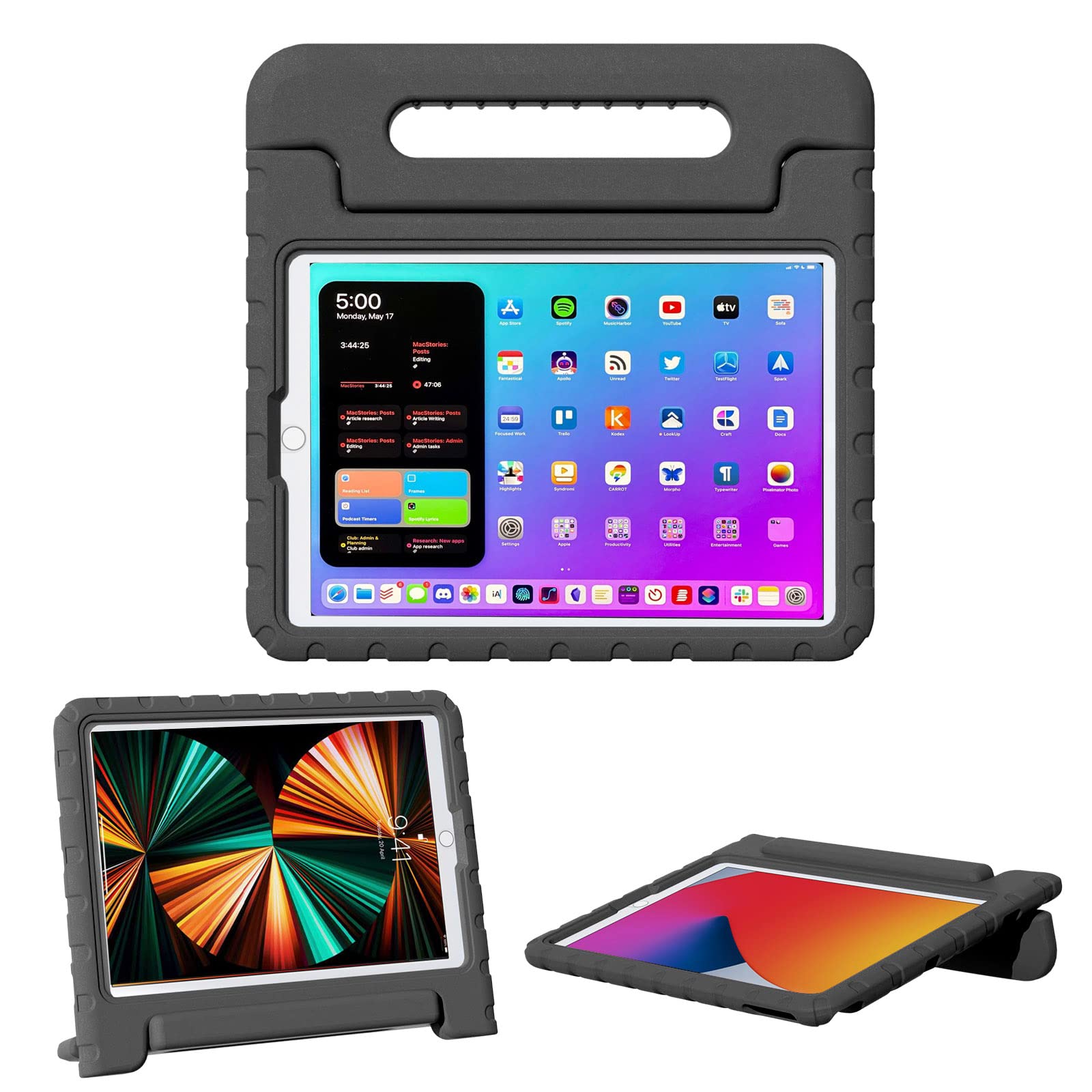 Shockproof iPad Case for iPad 10.2 (2019) & iPad Air 3rd Gen (2019) - Kids Friendly Protective Cover with Handle Stand, Also Fits iPad Pro 10.5 (2017) - Perfect for School, Travel & Home Use - Black