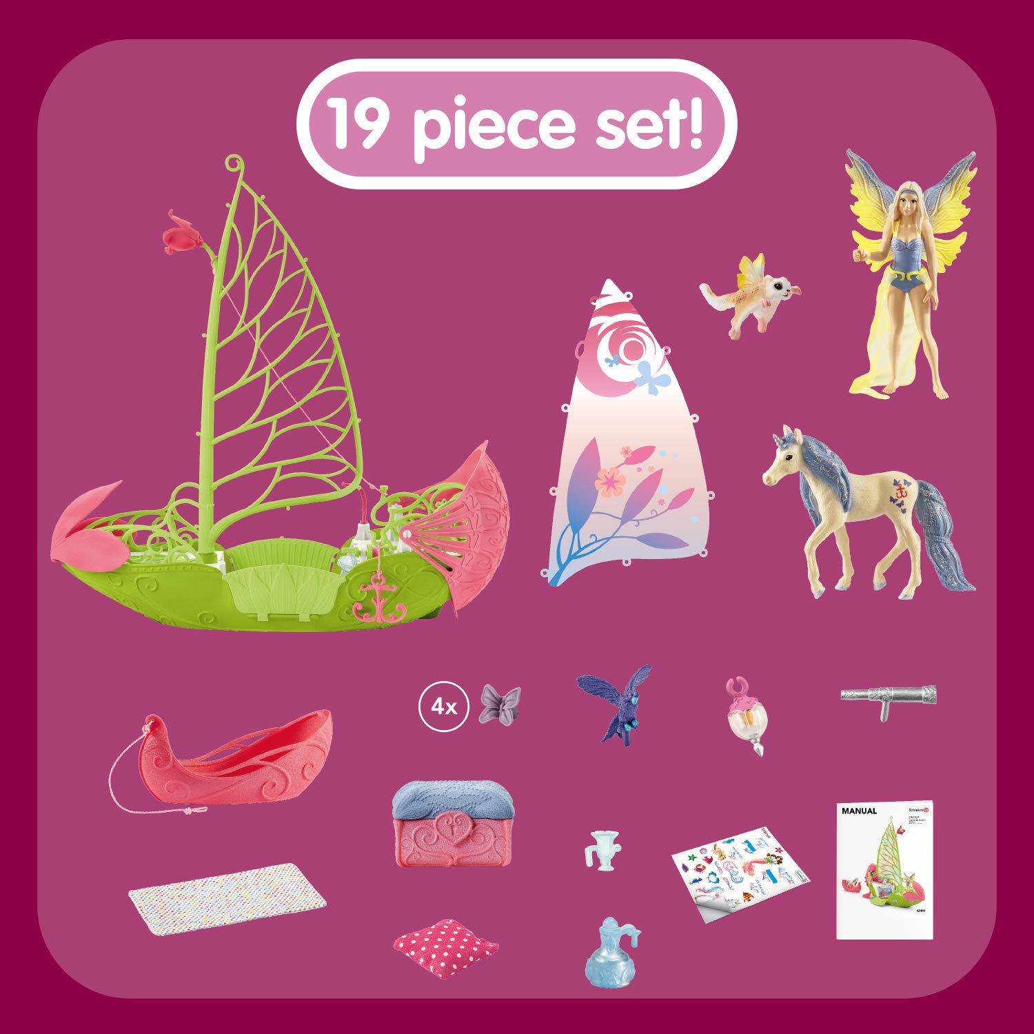 Schleich Bayala 19-Piece Fairy Playset with Sera's Magical Flower Boat - Fantasy Toy for Kids Ages 5-12 - Perfect for Imaginative Play & Storytelling Adventures