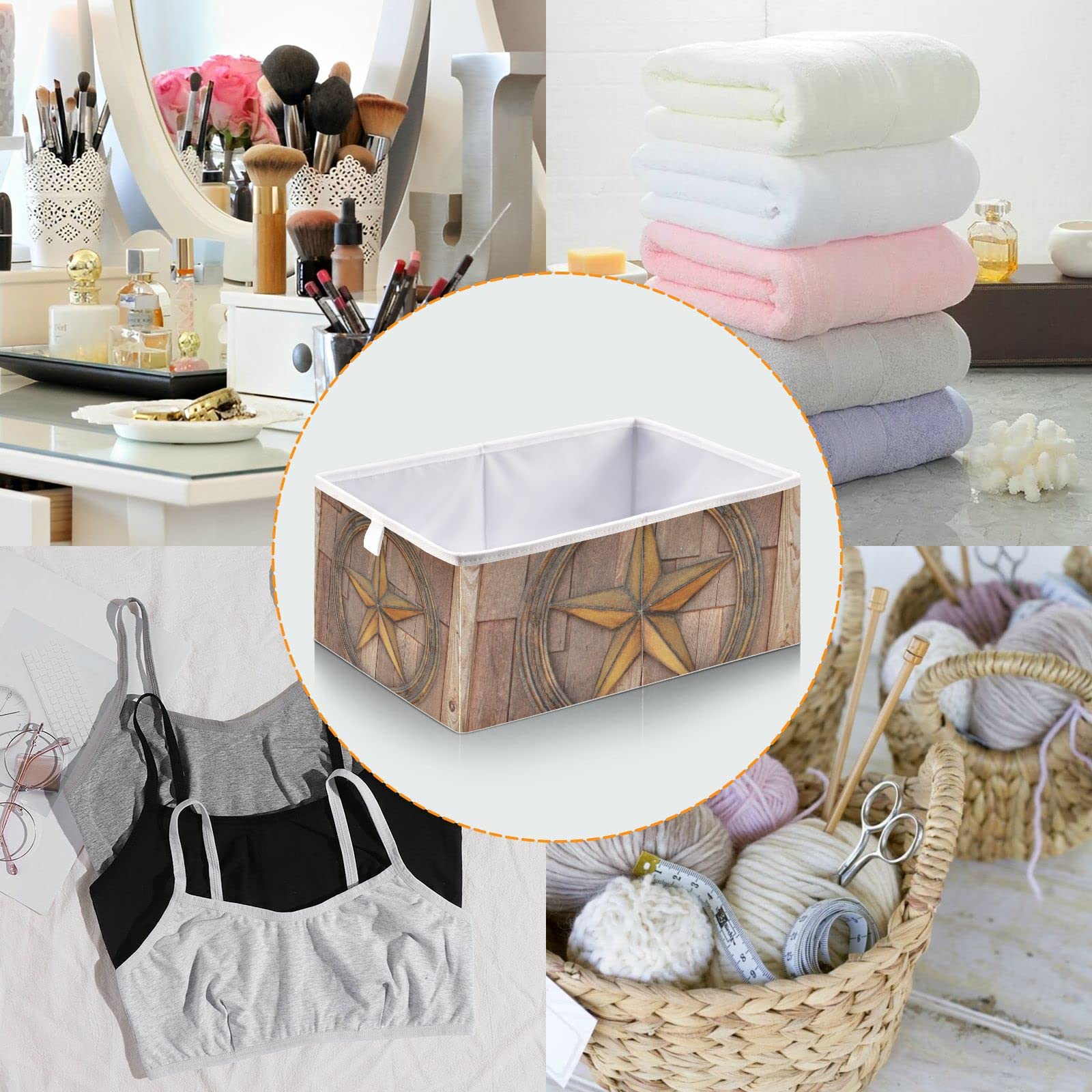American Texas Star Wood Wall Square Collapsible Storage Bins - Foldable Fabric Toy Organizer with Handles for Nursery, Shelves & Closet | Perfect for Kids' Room Organization & Home Decor