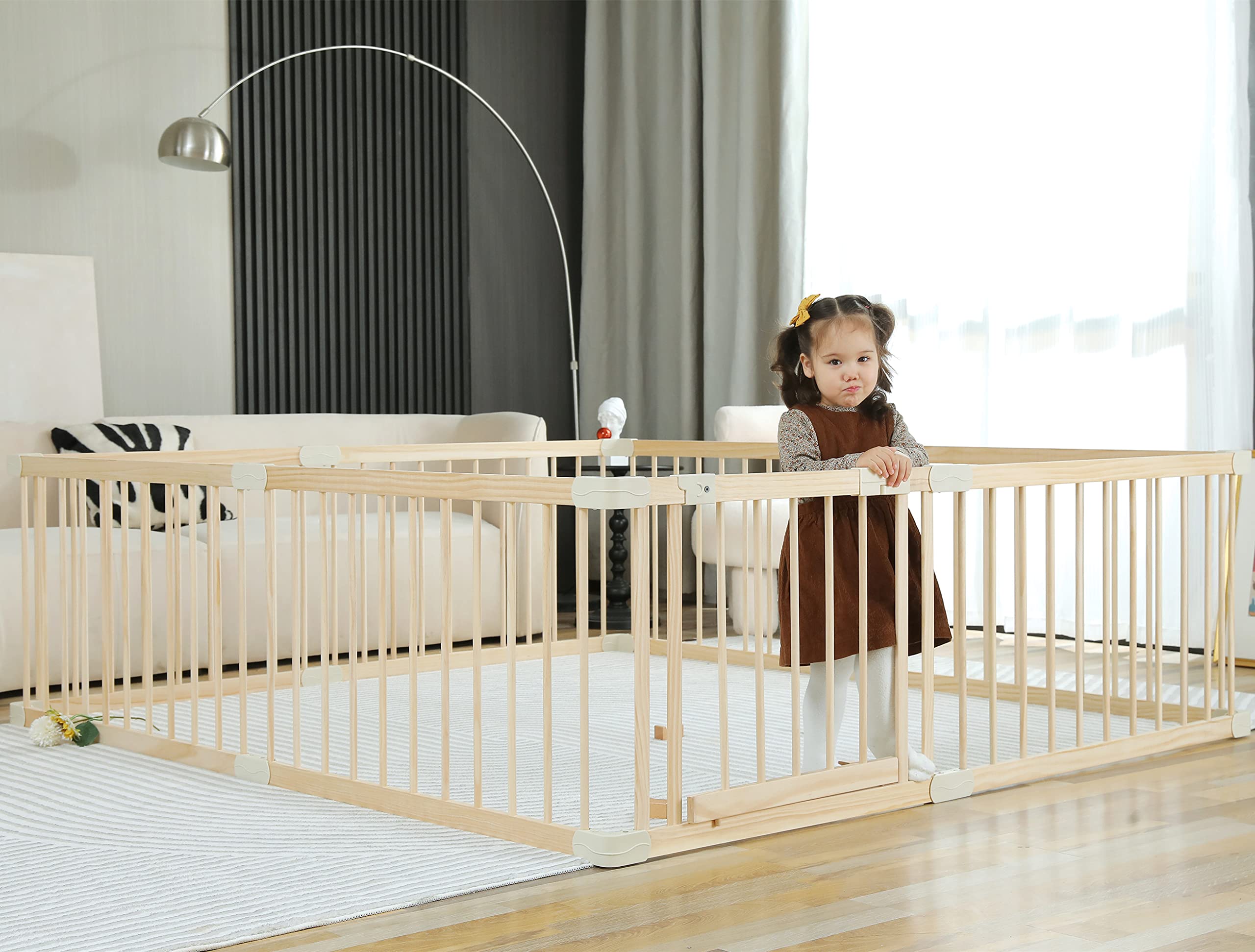 Wooden Baby Playpen - Large 180x200x61cm Play Yard for Babies & Toddlers | Indoor Play Fence, Safe Daycare & Gym Area | Perfect for Home, Nursery & Childcare Centers