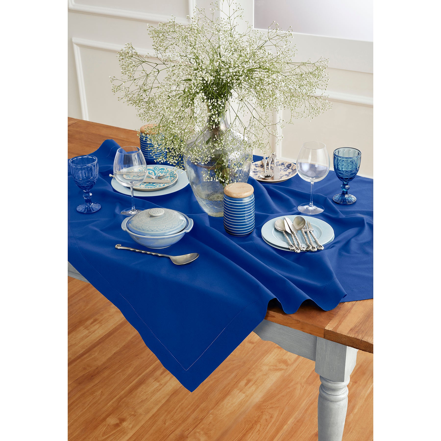 Premium Cotton Linen Hemstitch Table Throw - Elegant Decorative Table Runner for Dining Room, Wedding, Party & Home Decor
