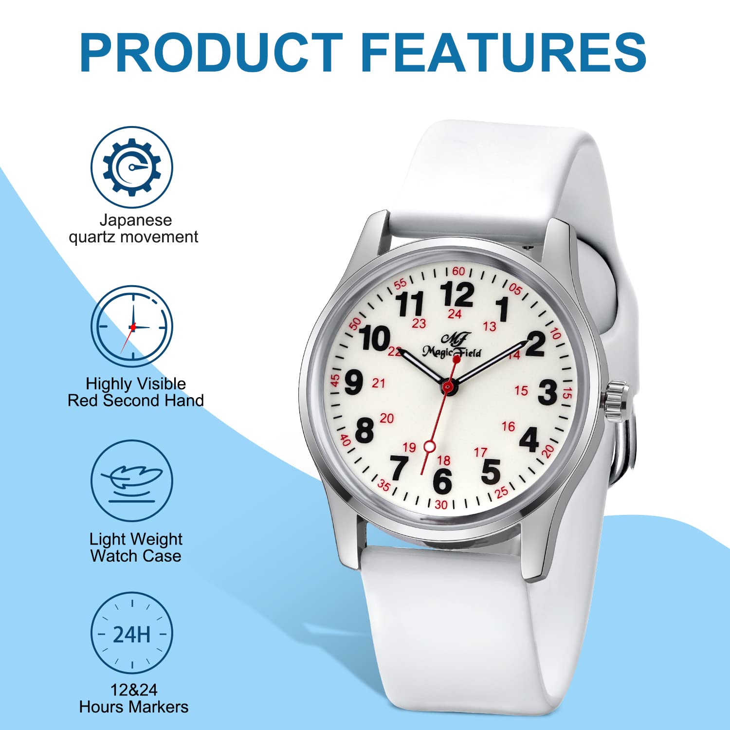 ManChDa Nurse Watch - Analog Medical Watch with Second Hand, Easy to Read for Nurses & Healthcare Professionals - Perfect for Hospital Shifts, Clinical Use & Patient Care