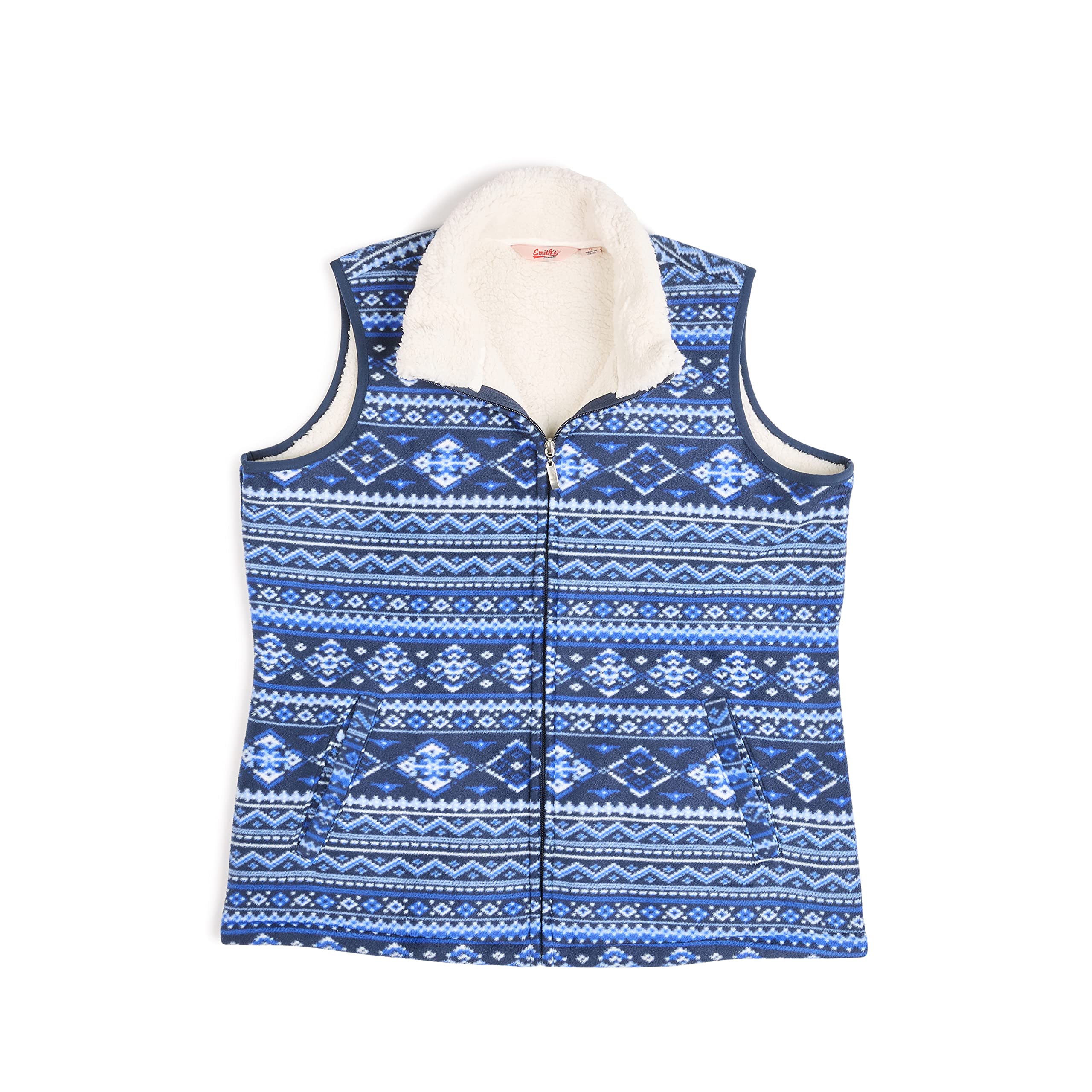 Smith's American Women's Butter-Sherpa Lined Printed Fleece Zip Front Vest - Cozy Winter Outerwear for Hiking, Camping & Casual Wear