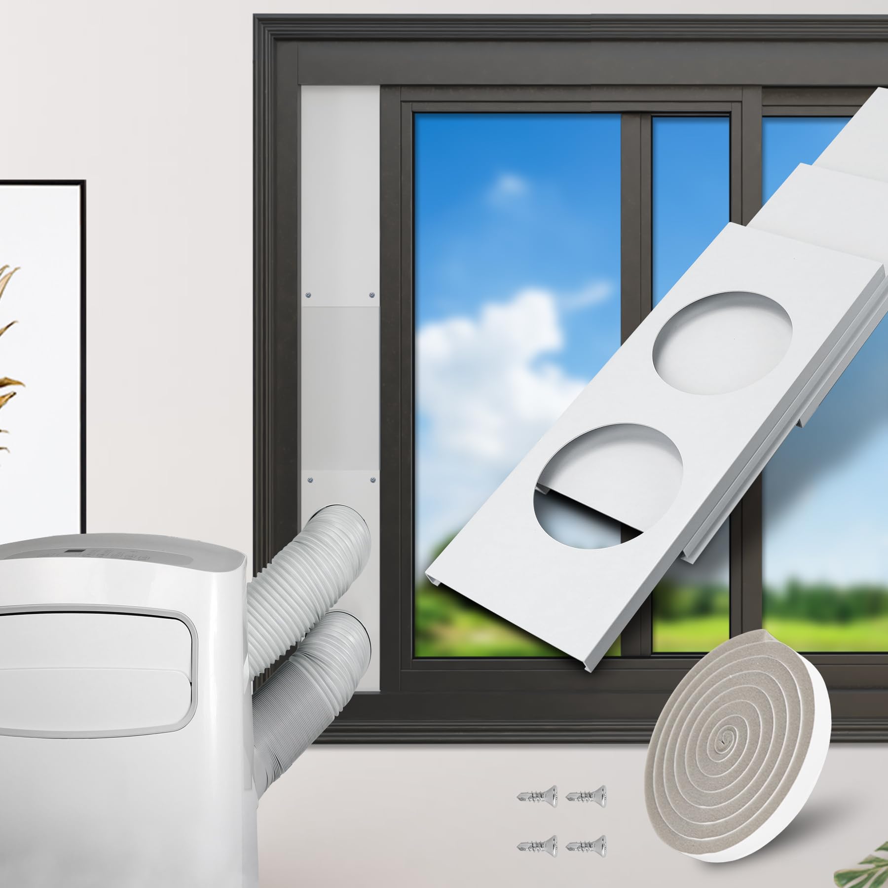 GCGOODS Portable AC Window Kit - Universal Dual Hose Air Conditioner Seal Plate for 5