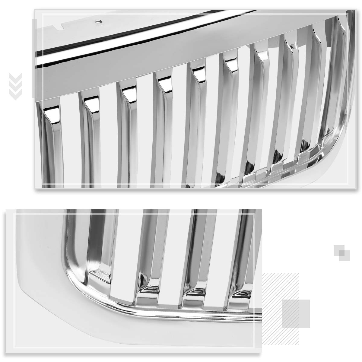 Chrome Vertical Fence Style Front Bumper Grille for 1999-2004 Ford F250 F350 F450 F550 Super Duty Trucks - Heavy Duty Replacement & Off-Road Upgrade