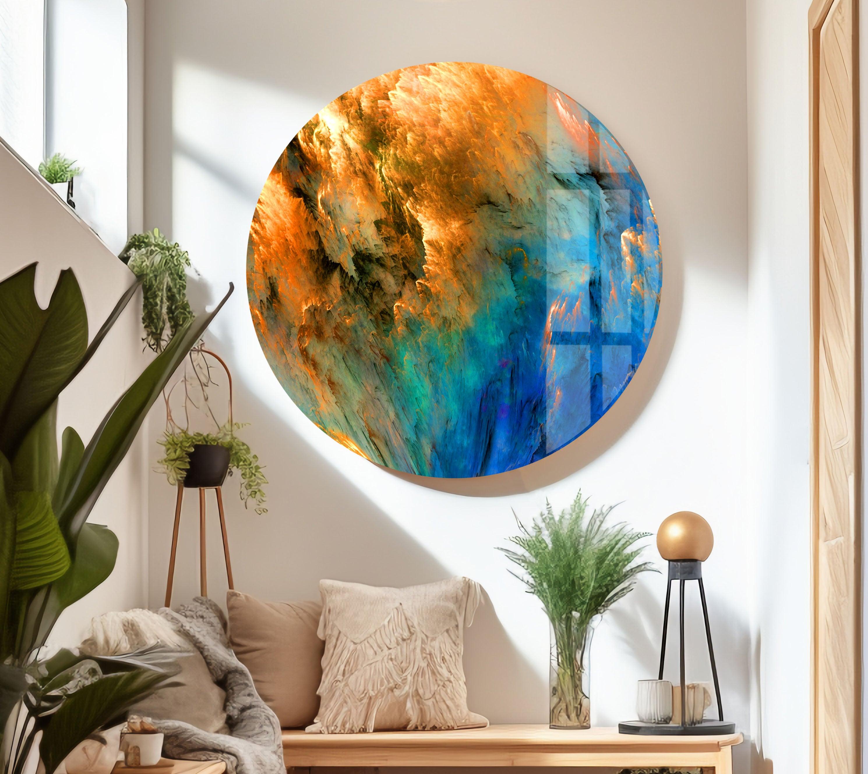 Blue Gold Alcohol Ink Glass Wall Art - Handmade Abstract Painting for Home & Office Decor - Perfect for Living Room, Bedroom, or Gift