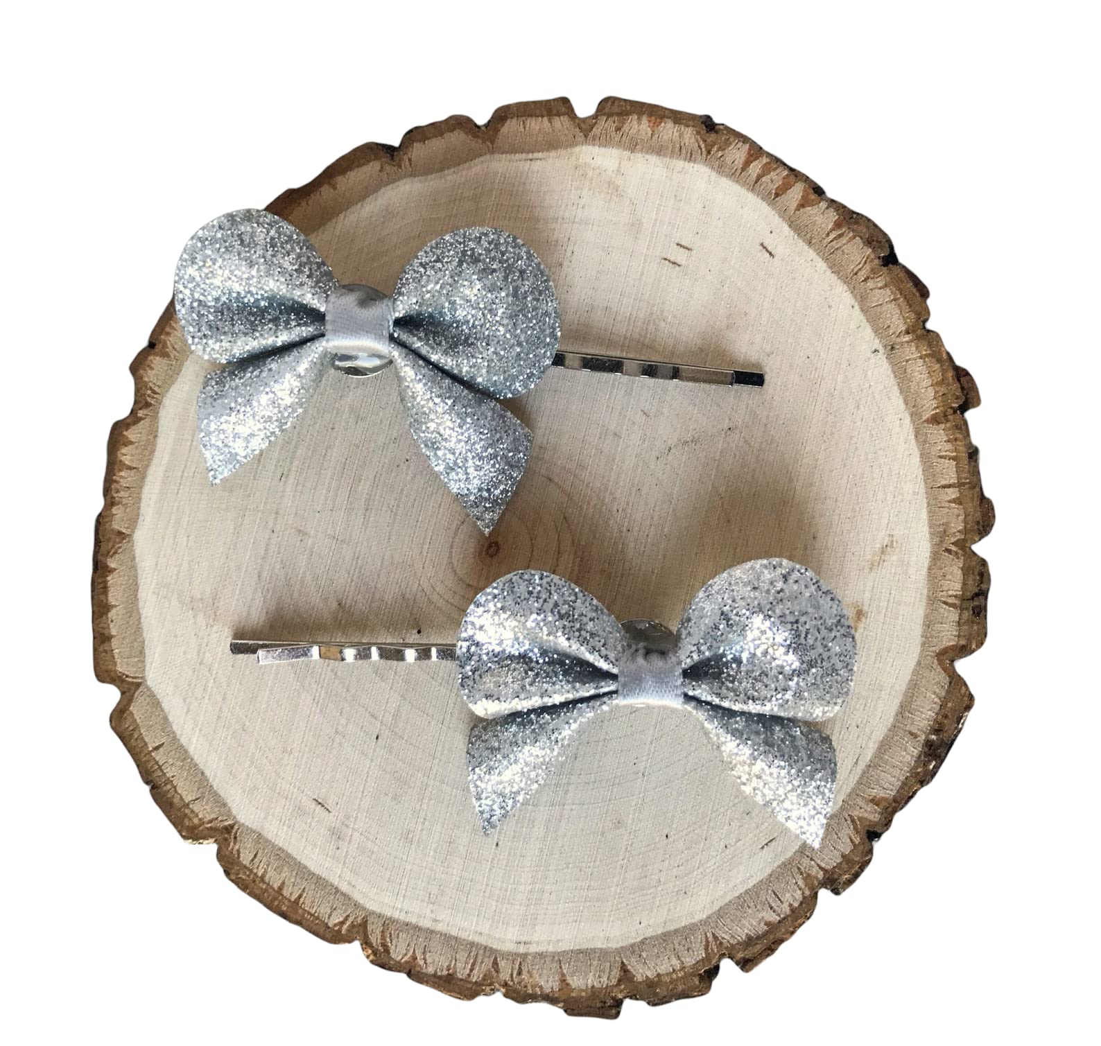 Silver Glitter Bow Hair Pin for Women & Girls - Christmas Hair Clips, Flower Girl Hair Accessories, Shiny Bobby Pins - Perfect for Parties, Weddings & Holiday Events