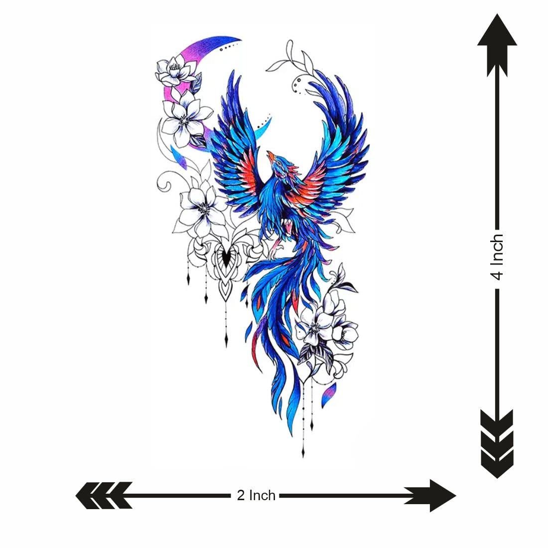 Waterproof Temporary Tattoo for Men & Women - Dragon & Birds Design with Floral Ring - Long Lasting Fake Body Art for Parties, Festivals & Cosplay