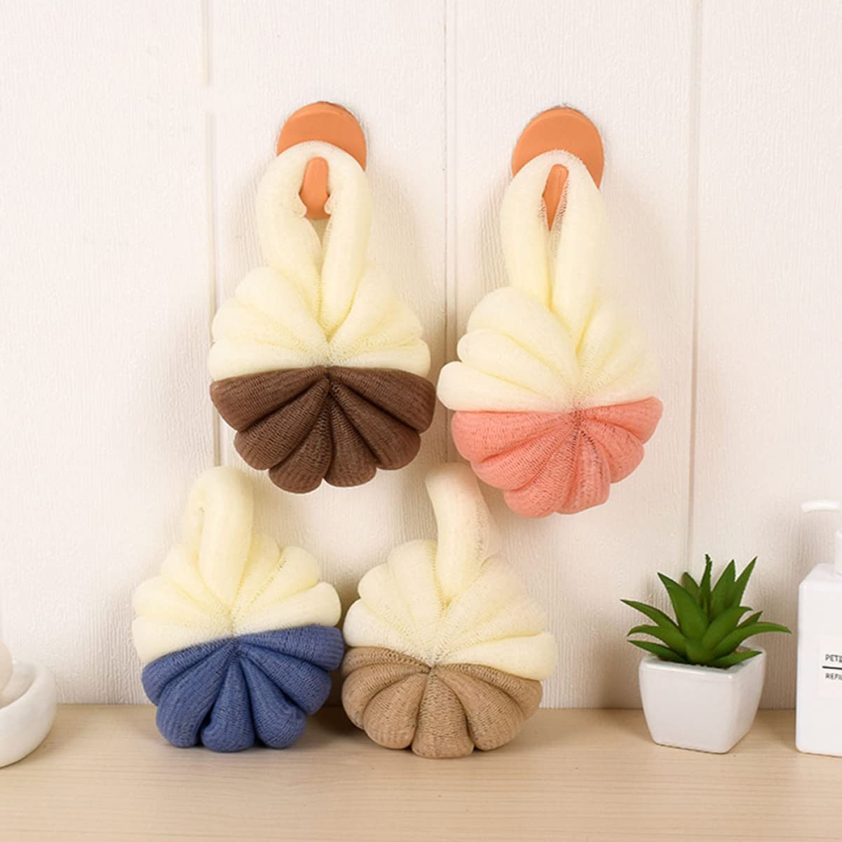 FRCOLOR 5-Pack Shower Bath Sponges - Soft PE Material Exfoliating Bath Flowers for Women & Men, Dense Mesh for Rich Lather, Mixed Colors (Pink/Blue/Green/Yellow/Purple) - Perfect for Daily Body Wash, Spa Day & Gift Ideas
