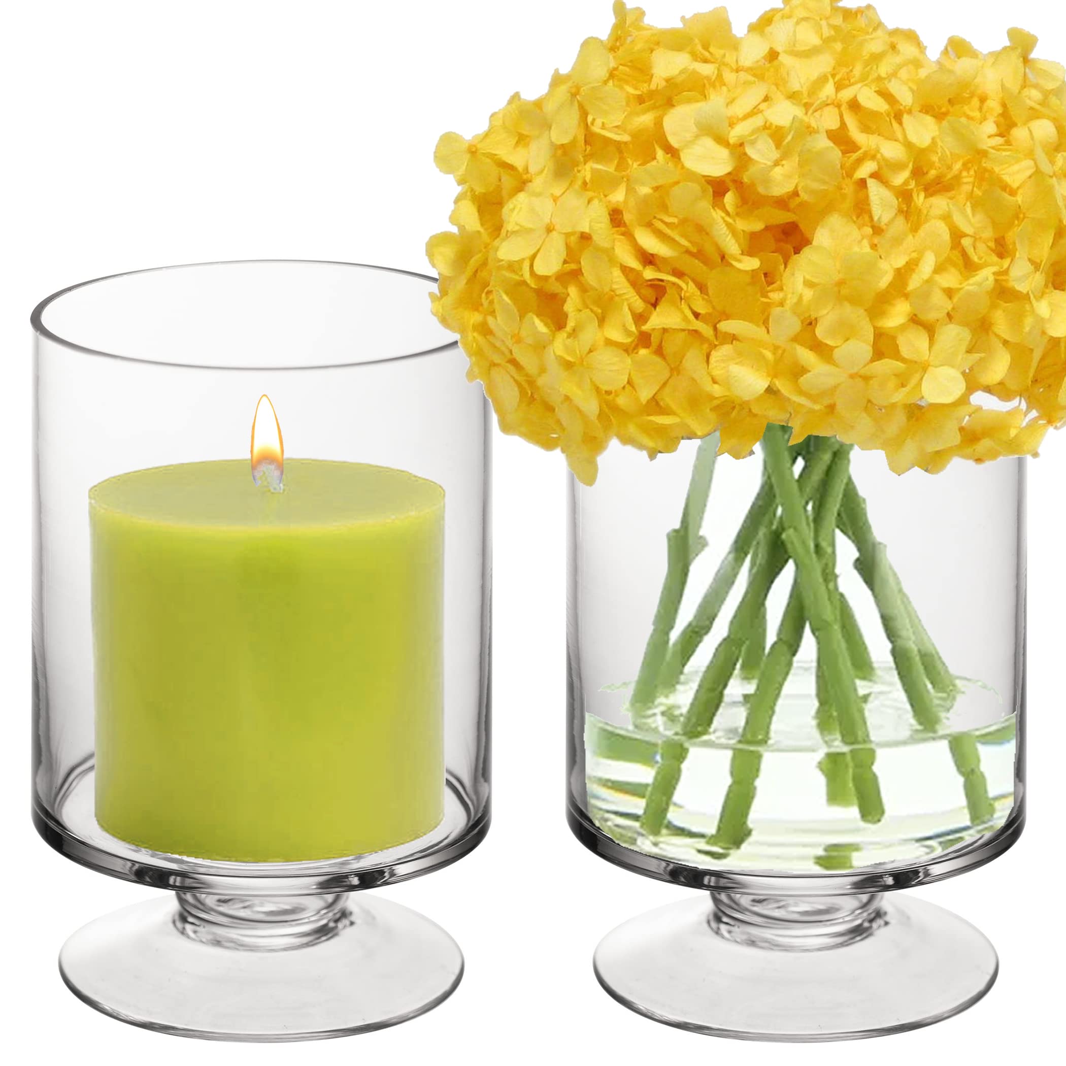 Premium Glass Hurricane Pillar Candle Holders - 8