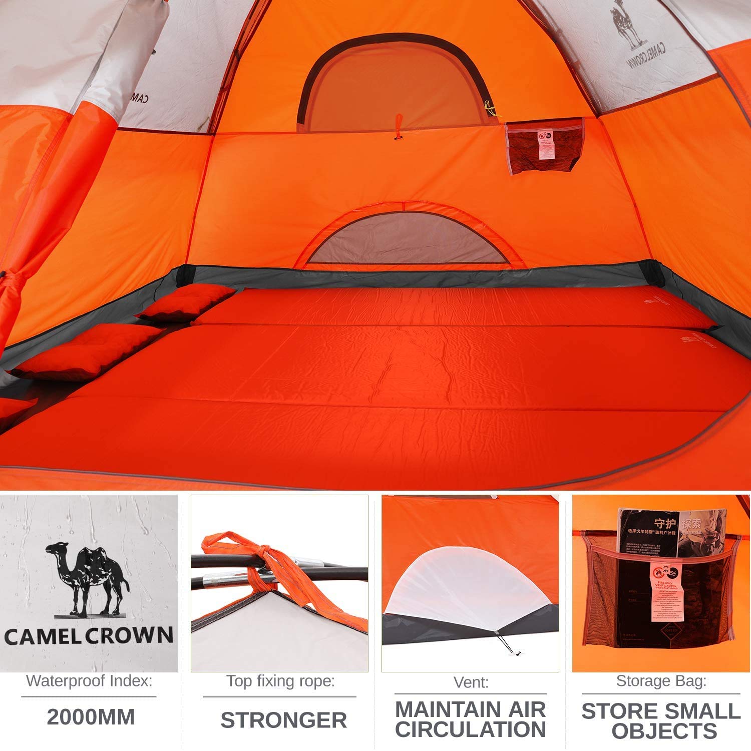 CAMEL CROWN 2-5 Person Waterproof Camping Tent - Lightweight & Spacious for Hiking/Backpacking