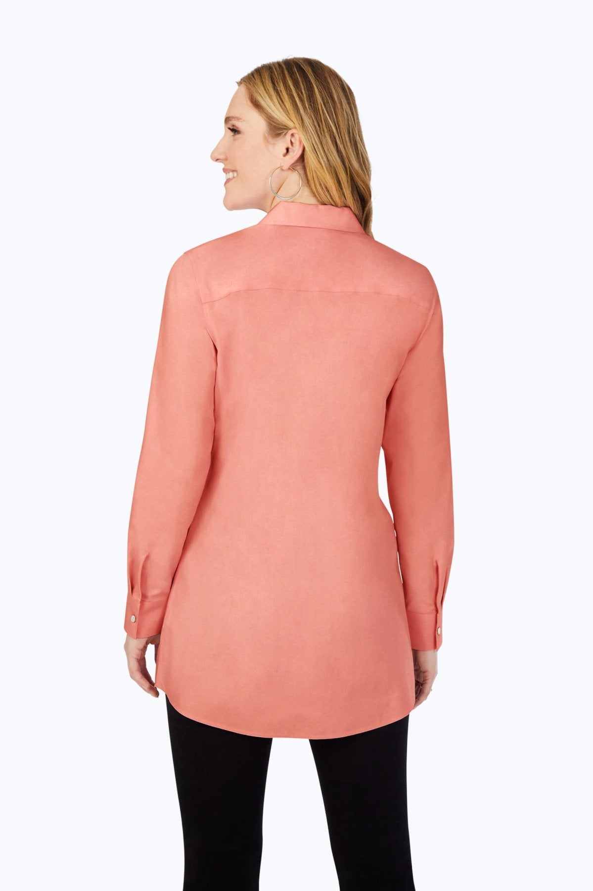 No Iron Pinpoint Long Sleeve Tunic for Women - Wrinkle-Free Office Blouse, Comfortable Business Casual Top for Work & Professional Wear