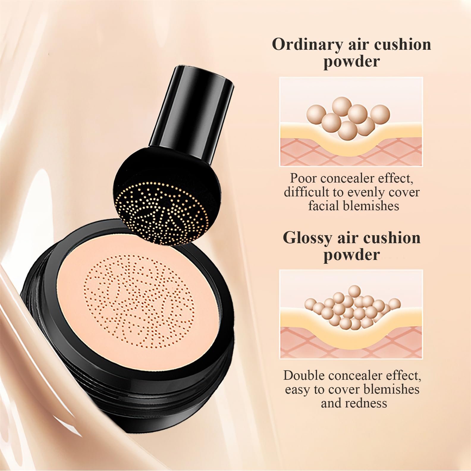 Mushroom Head Air Cushion CC Cream - Long Lasting Matte Concealer & Bright Makeup Base with Collagen | Moisturizing BB Cream Liquid Foundation (3.21oz, Natural) - Perfect for Daily Wear, Photo Shoots & Special Occasions