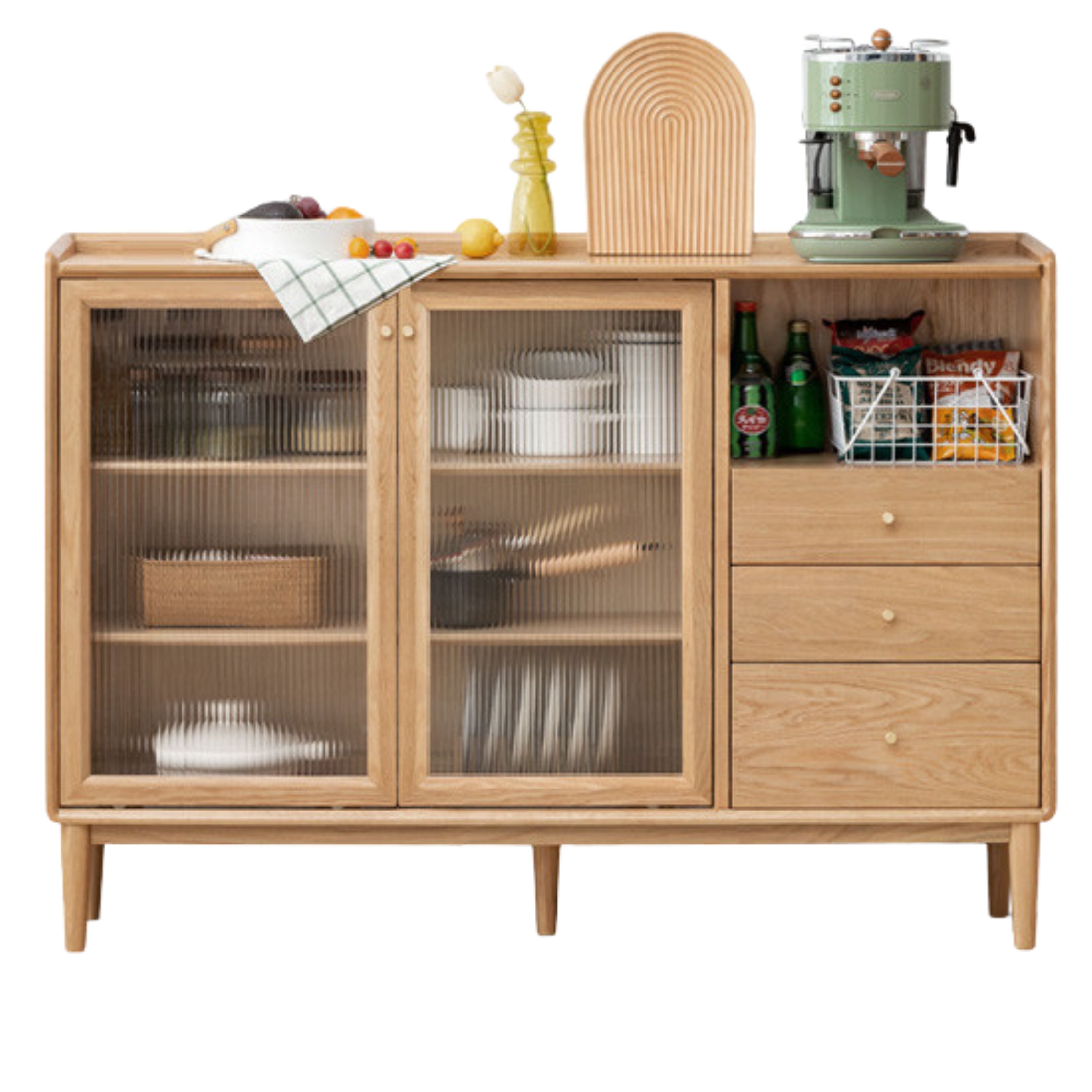 47.2x11.8x38.6 inch / 120x30x98сm / Natural wood color / Ash solid wood open door sideboard