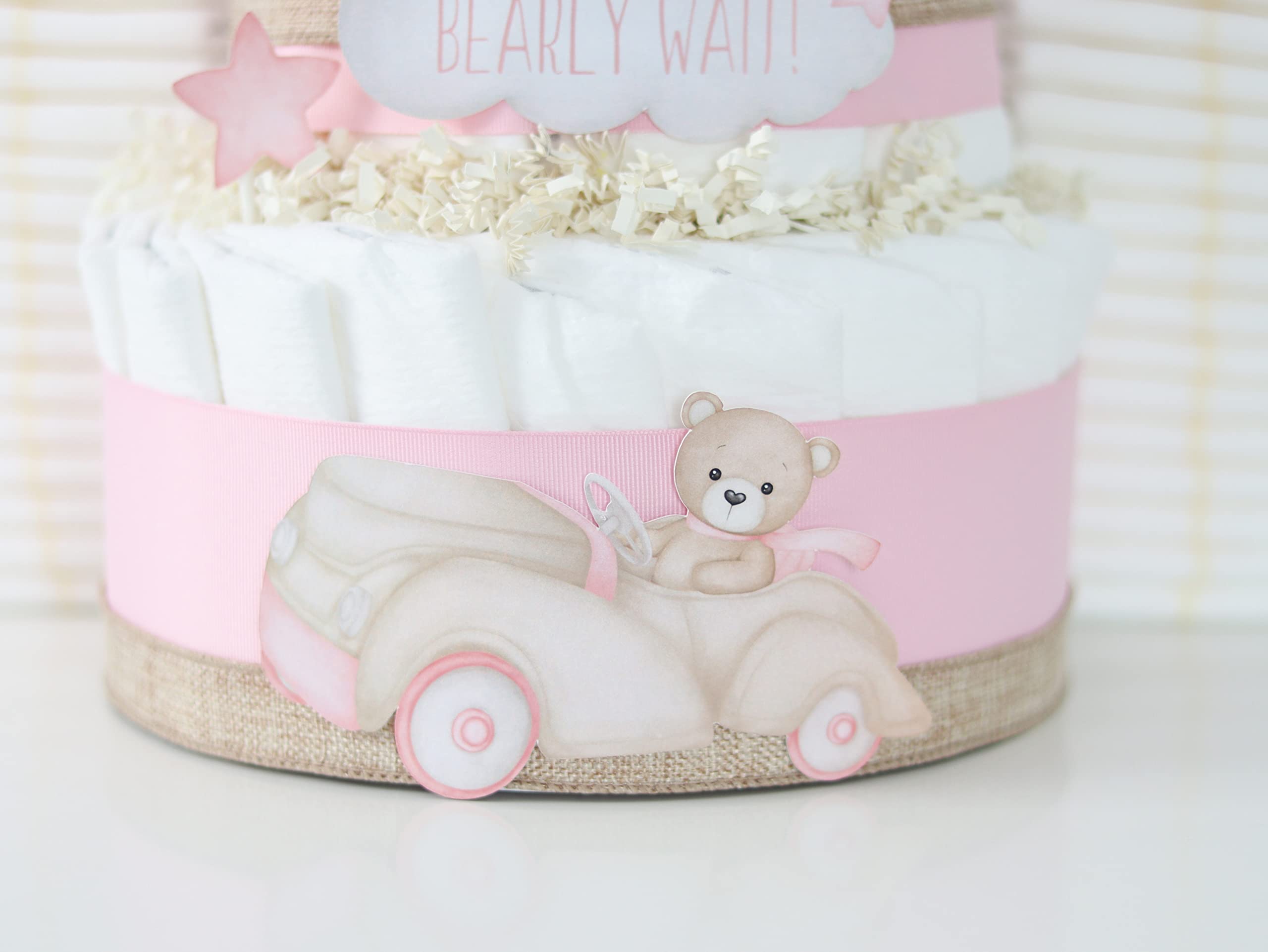 Teddy Bear Diaper Cake - Adorable Baby Shower Centerpiece for Girls - Pink Car & Plane Theme - Perfect Newborn Gift for Baby Showers, Gender Reveals & Nursery Decor