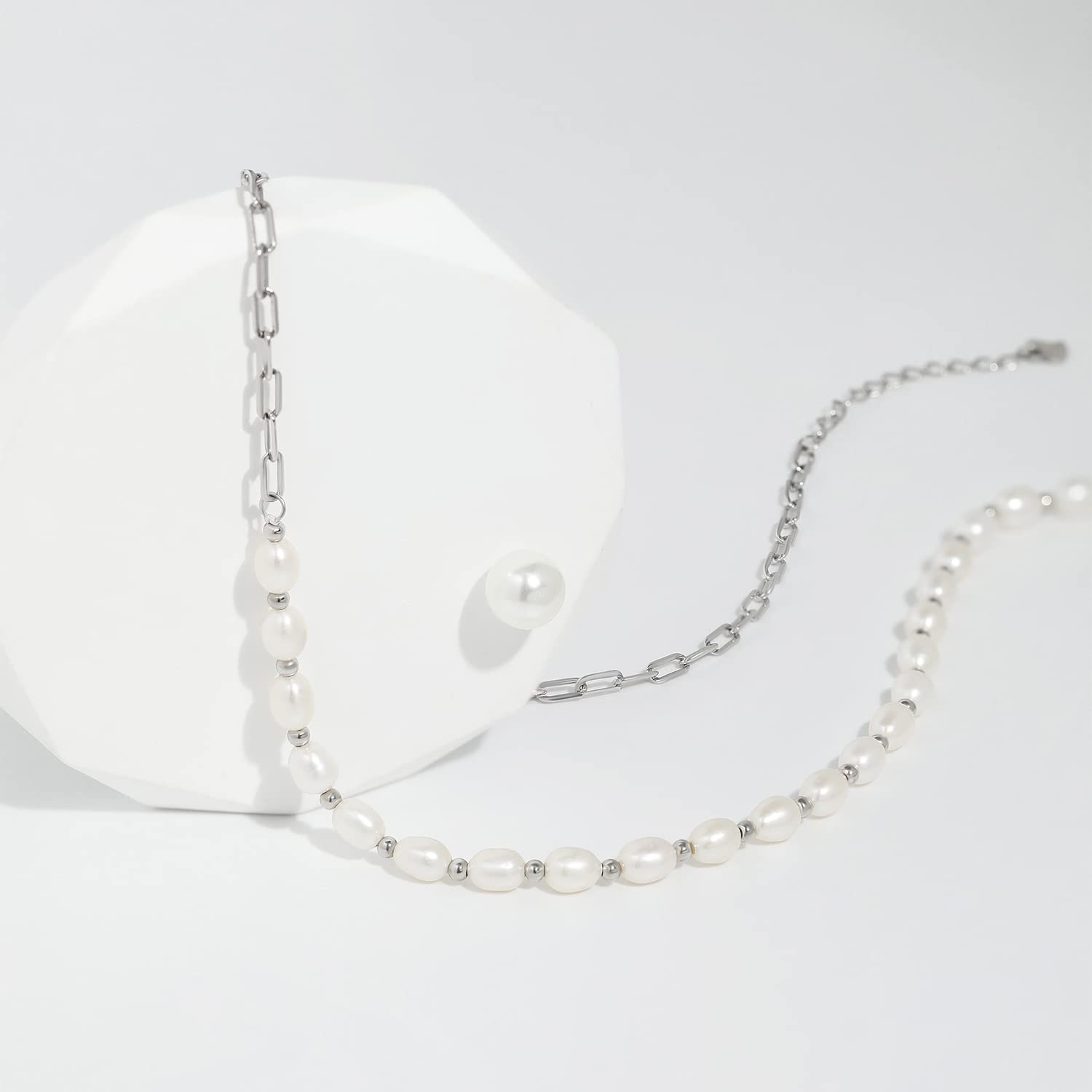 925 Sterling Silver Paperclip Chain Necklace for Women - Dainty Rose Gold Layering Necklace with Freshwater Pearl, Minimalist Jewelry Gift for Her | Perfect for Stacking, Everyday Wear & Special Occasions