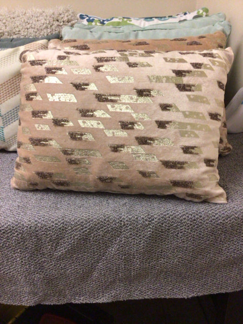 Pier 1 Taupe & Gold Beaded Accent Lumbar Pillow - Decorative Throw Pillow for Sofa, Bed & Home Decor - Boho Chic Living Room & Bedroom Accessory