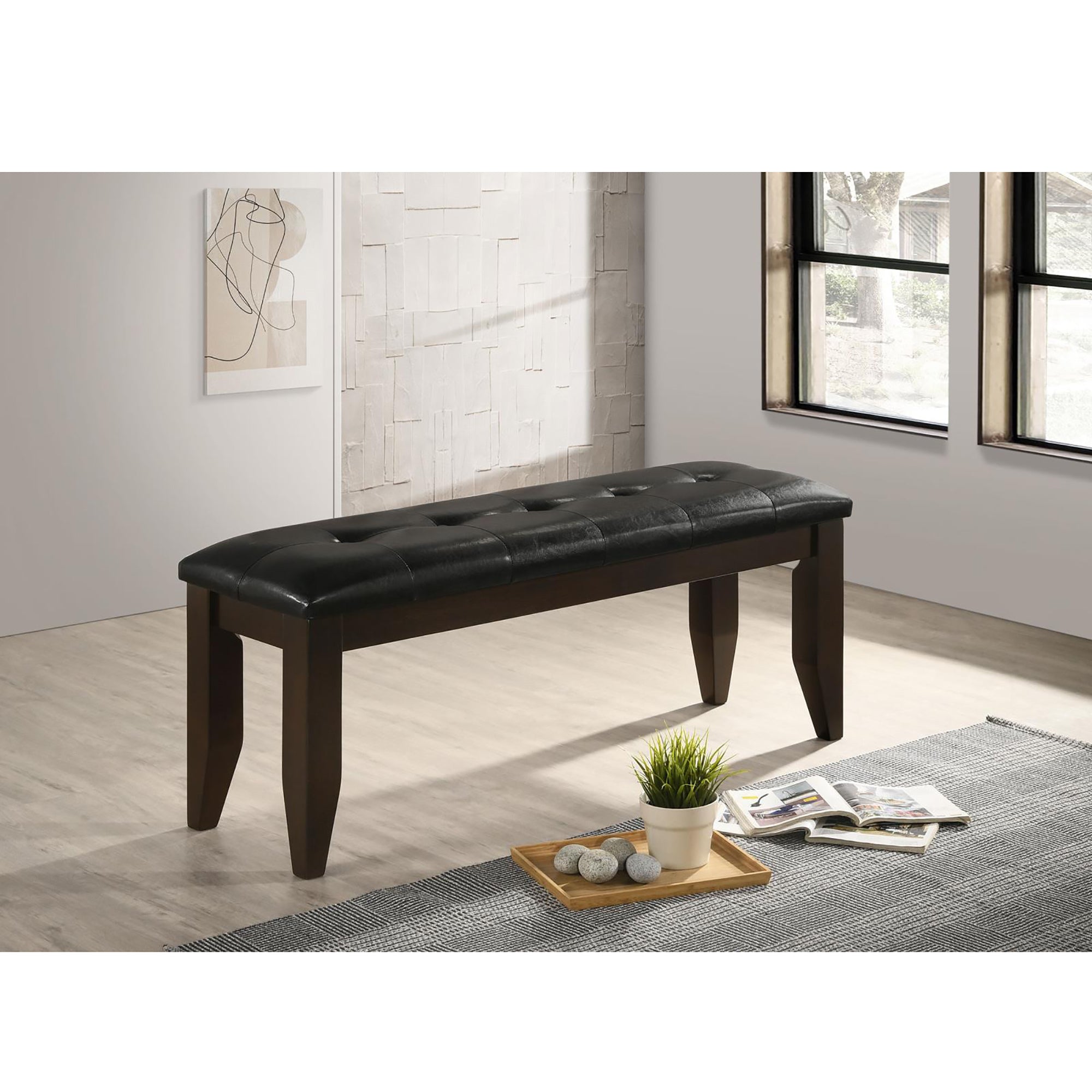 Stylish Cappuccino & Black Upholstered Dining Bench - Comfortable Kitchen Seating for Breakfast Nook, Dining Room or Entryway