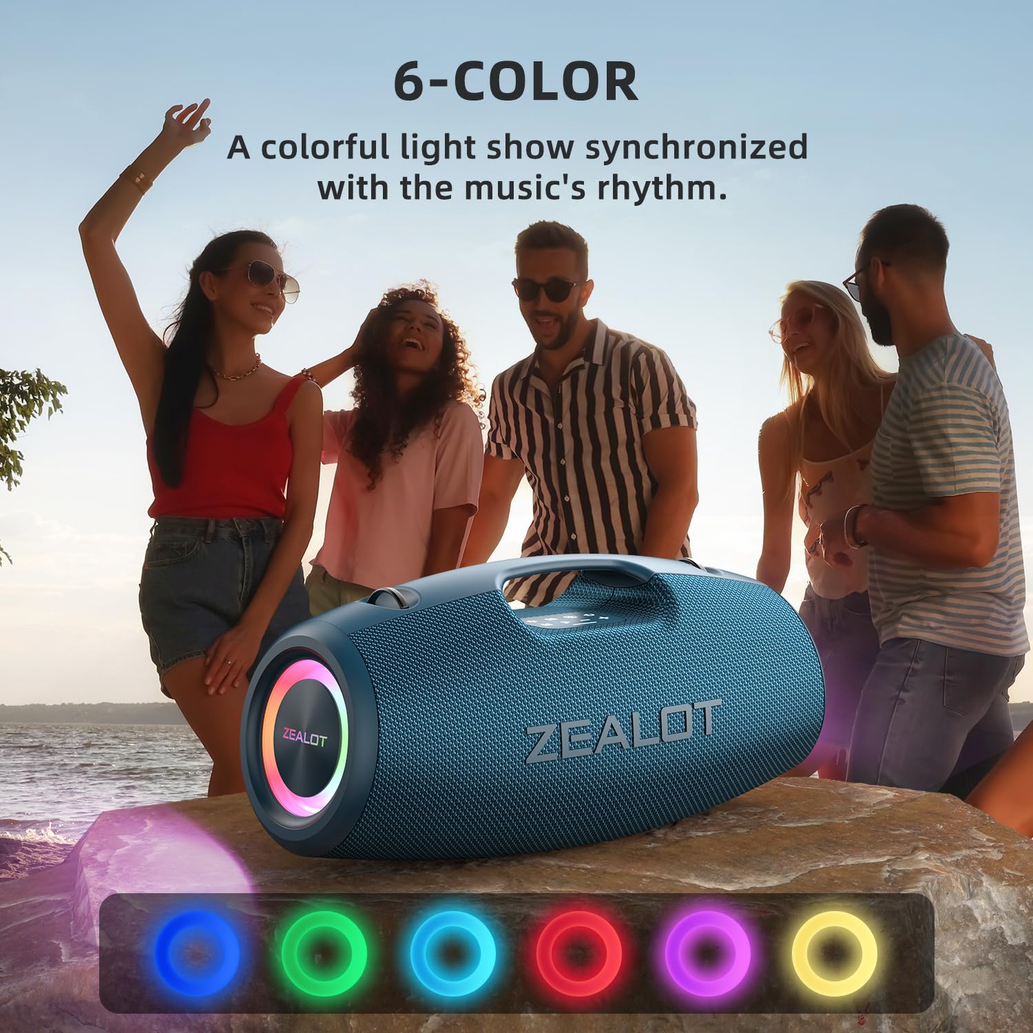 ZEALOT 120W Portable Bluetooth Speaker with Booming Bass, IP67 Waterproof, Built-in LED Lights & Power Bank | Wireless Outdoor Speaker for Camping, Beach, Pool Parties, Hiking & Home Use (Blue)