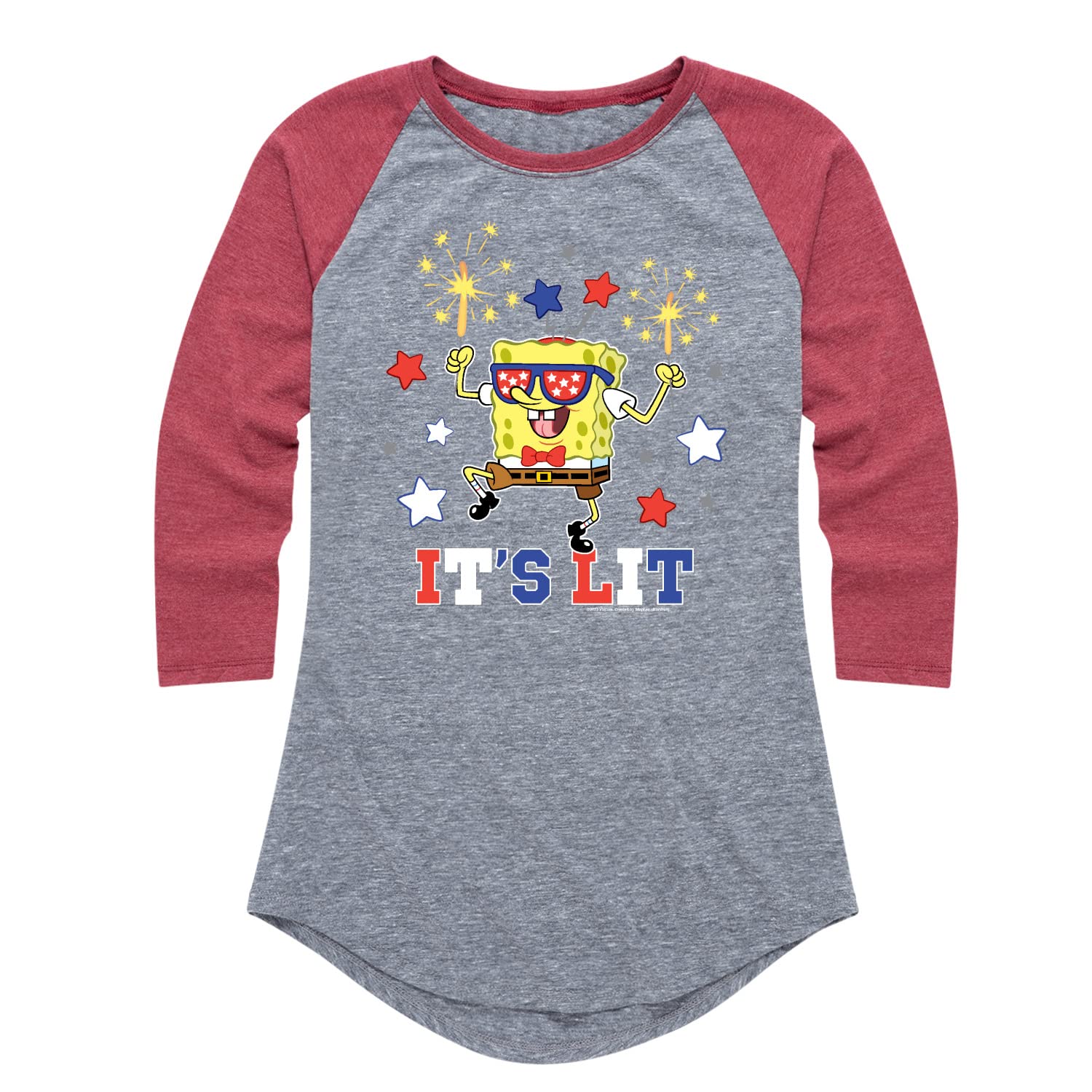 Spongebob Squarepants 'It's Lit' Women's Graphic Raglan T-Shirt | Soft Cotton Blend | Casual Streetwear & Pop Culture Fashion