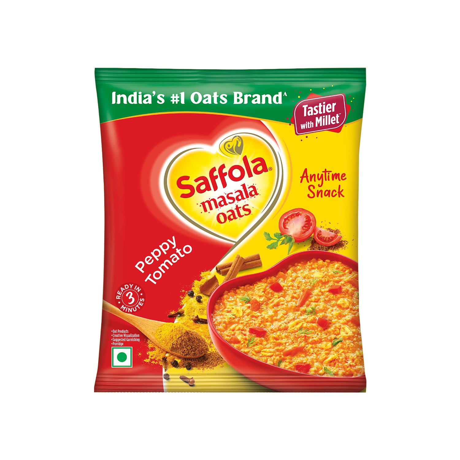 Saffola Peppy Tomato Oats - 40g | Healthy Breakfast Oats | Quick & Nutritious Meal for Busy Mornings, Office Lunch, or Post-Workout Snack